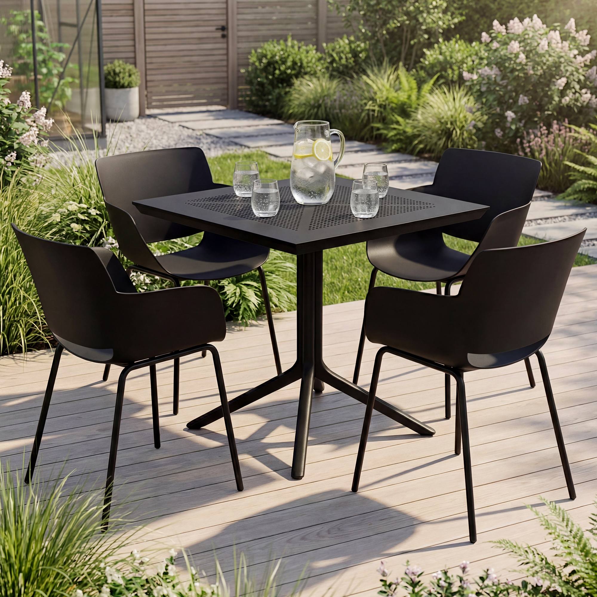 Gartenmöbel-Set Lirra mit 4 Stühlen schwarz