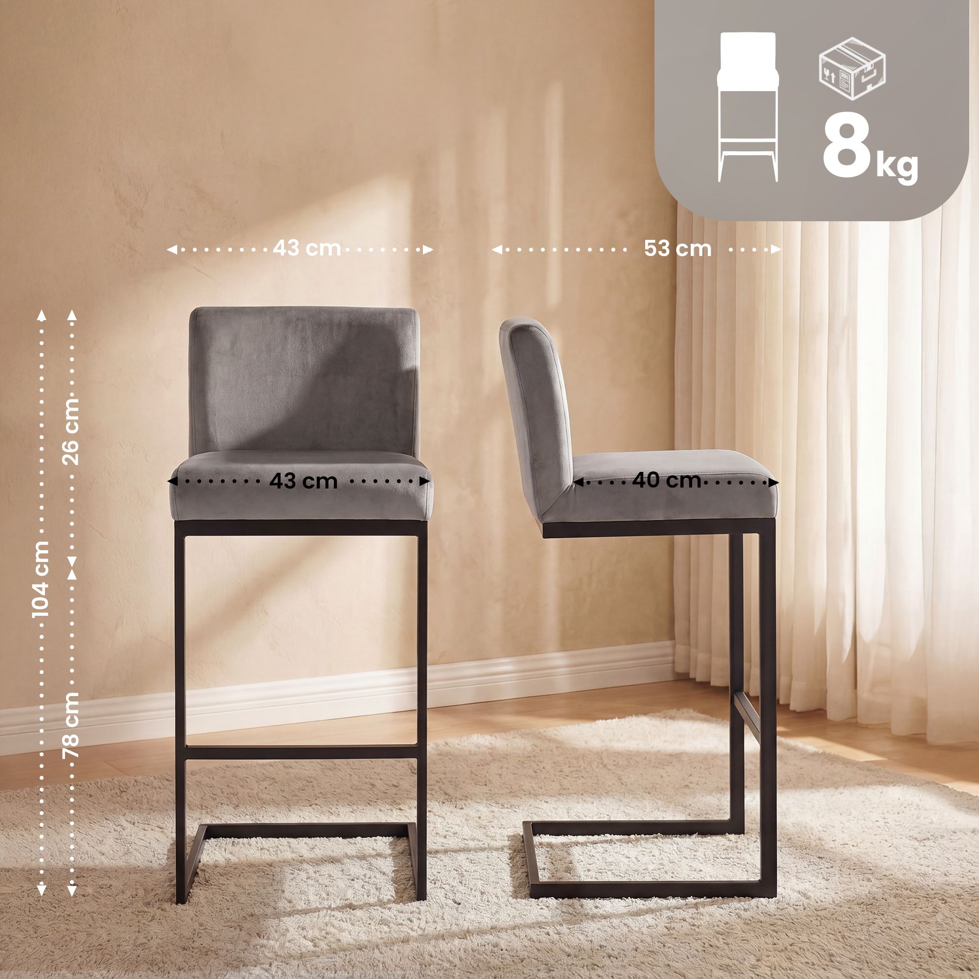 2er Set Barhocker Hopewell Samt