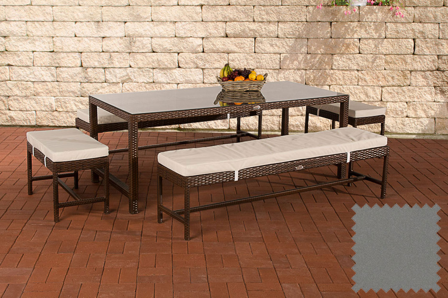 Polyrattan Esstischgruppe Hawaii braun-meliert eisengrau