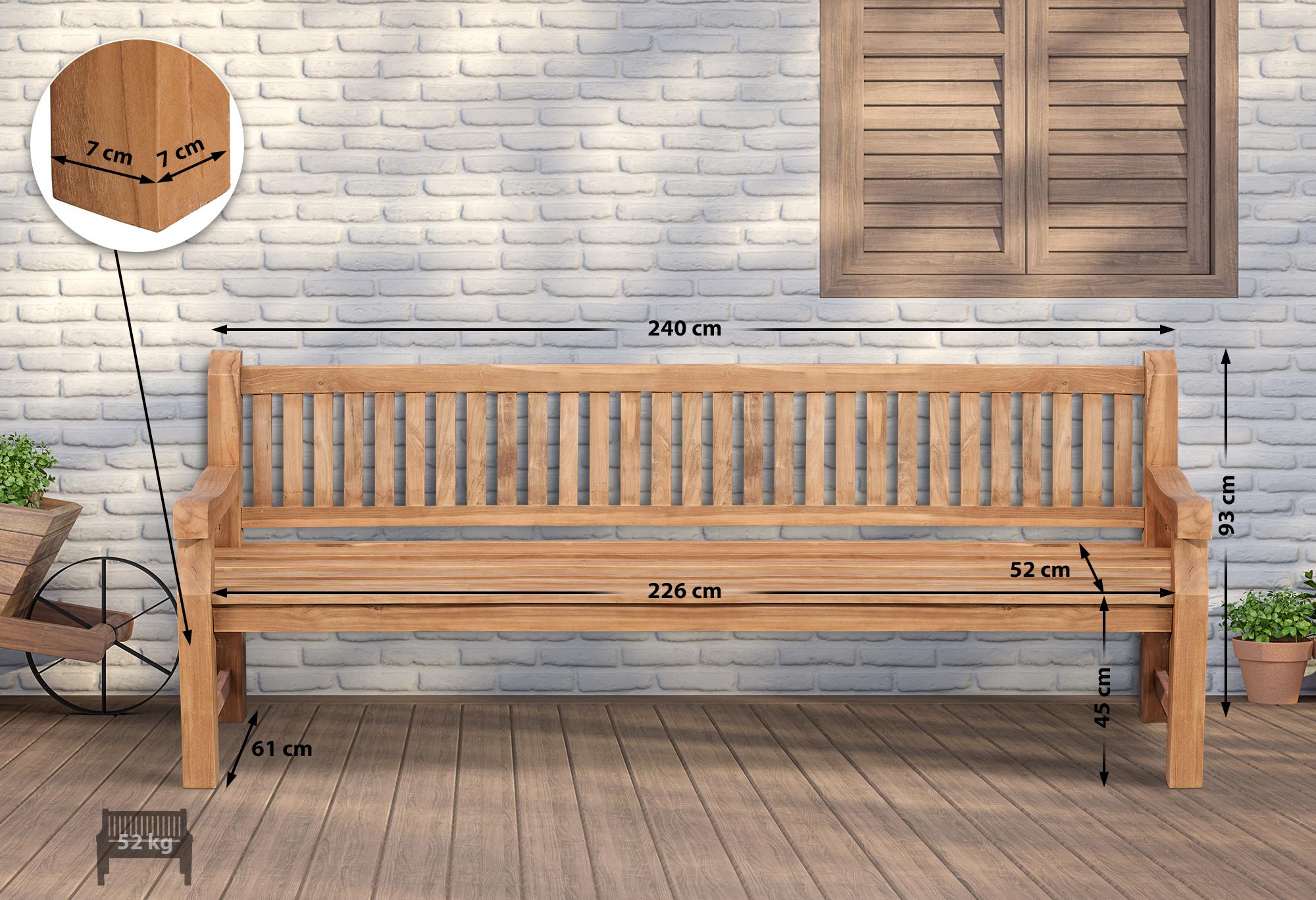 Gartenbank Teakholz Daxon mit Sitzkissen creme 240 cm