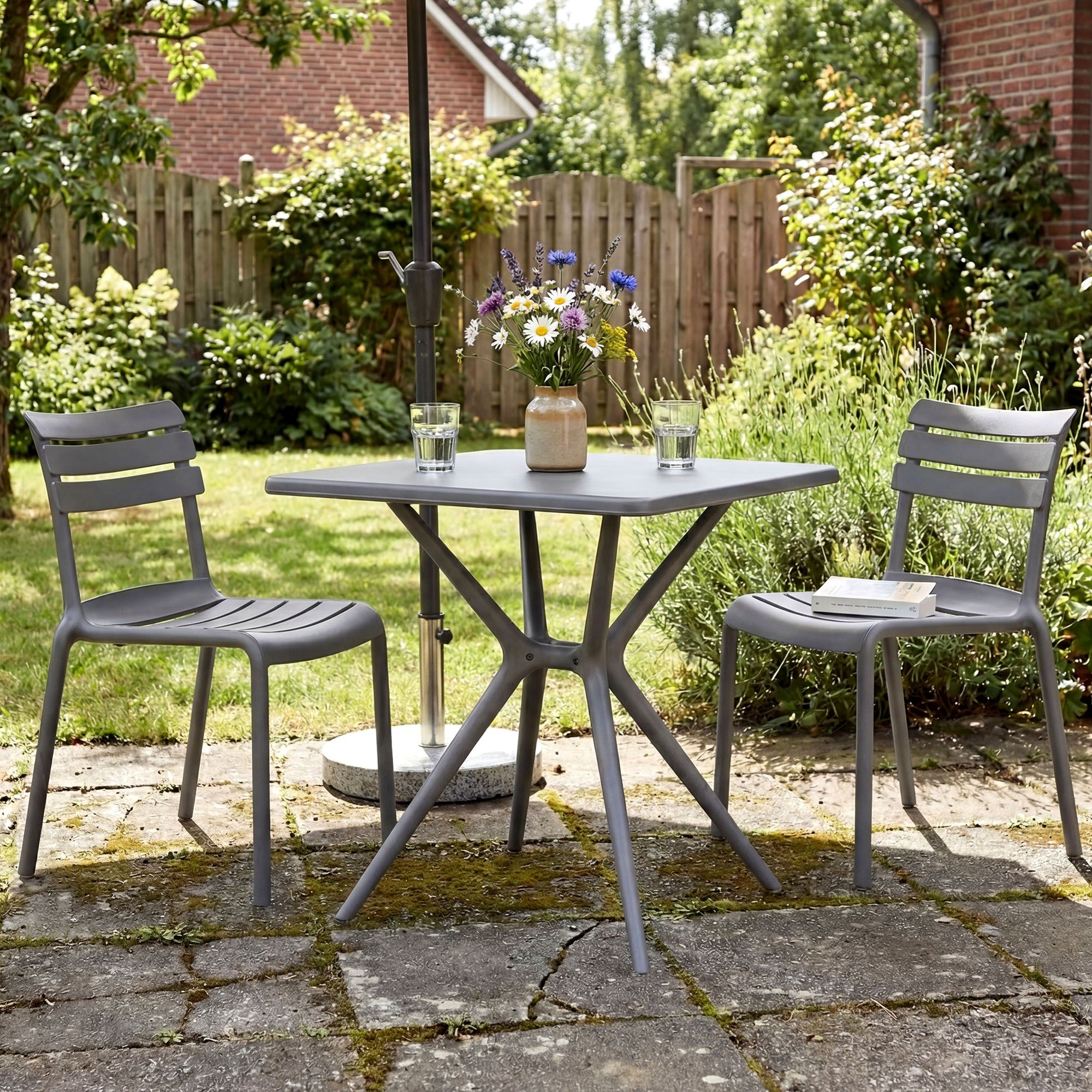 Gartenmöbel-Set Vela mit 2 Stühlen dunkelgrau