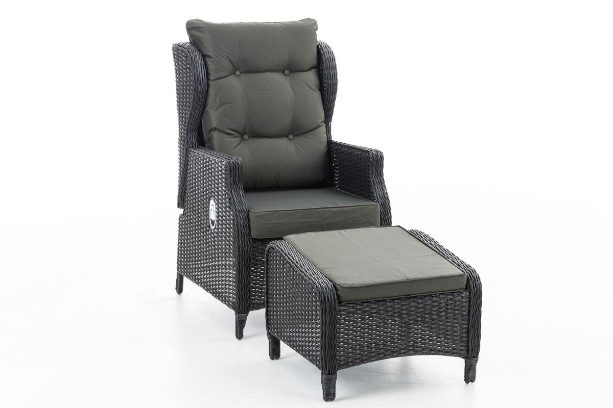 Polyrattan Verstellbarer Sessel Breno inkl. Fußhocker schwarz anthrazit