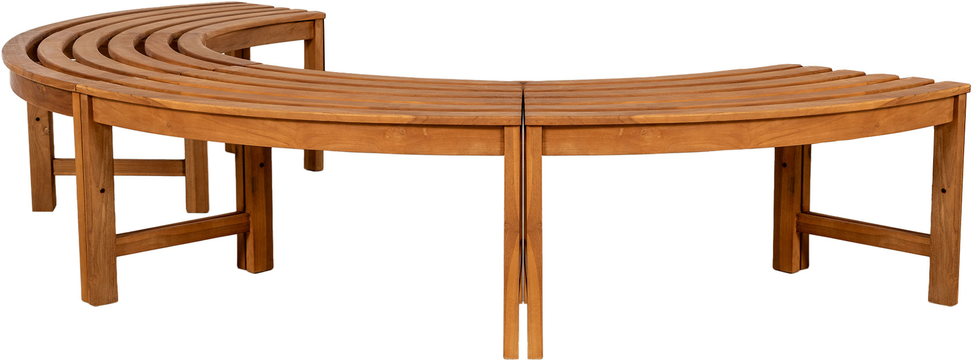 Baumbank Male halbrund ohne Rückenlehne 250 cm teak