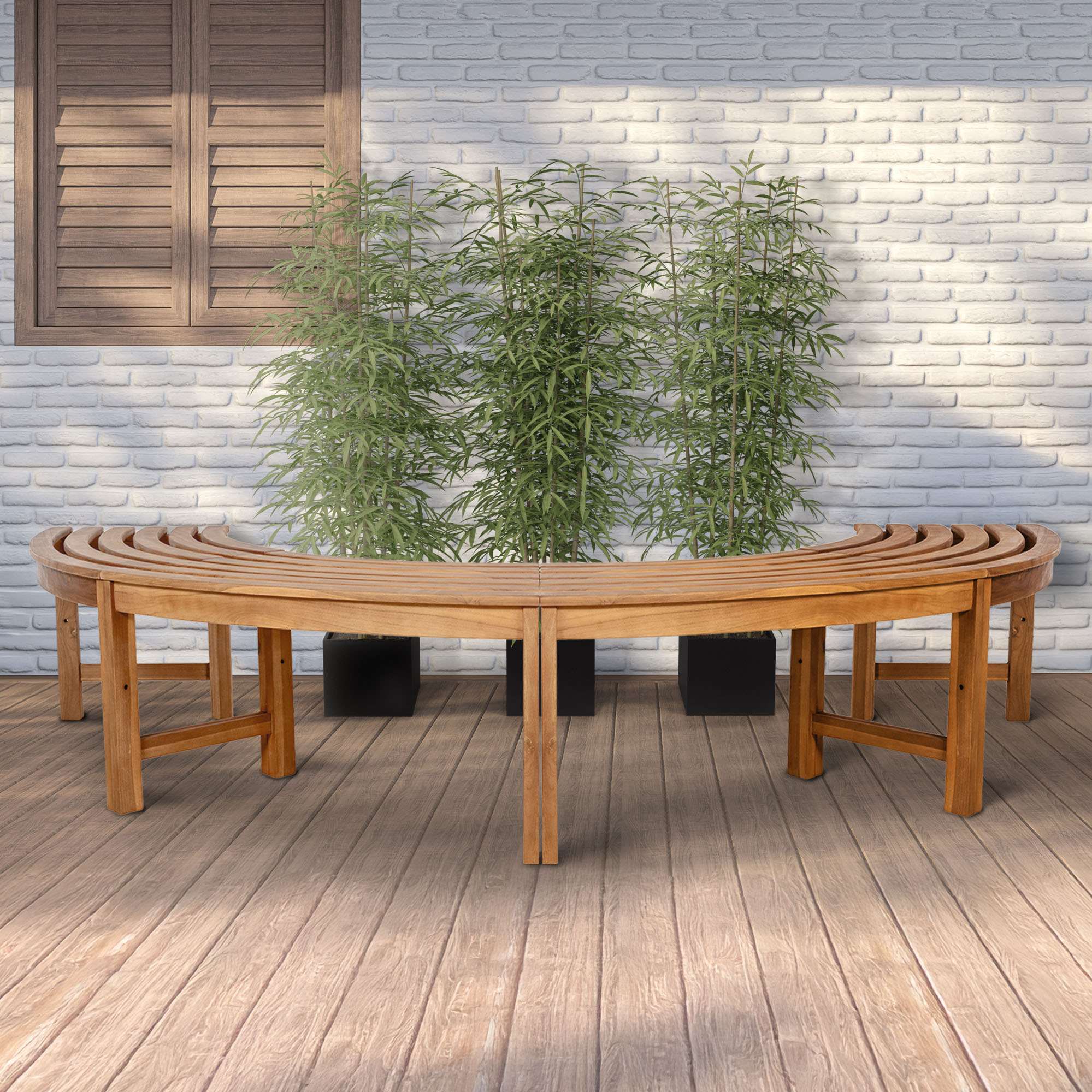 Baumbank Male halbrund ohne Rückenlehne 250 cm teak