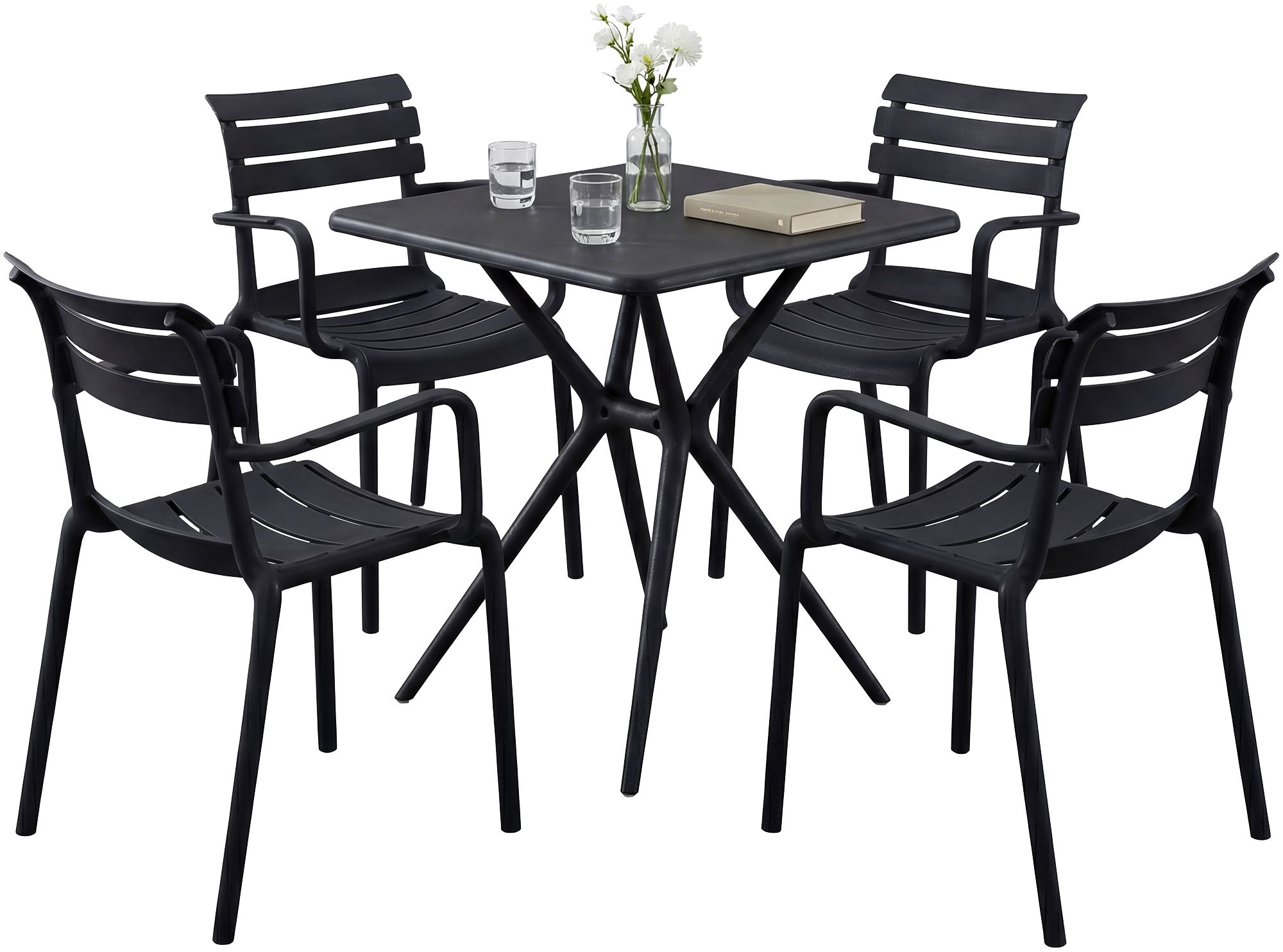 Gartenmöbel-Set Avena mit 4 Stühlen schwarz