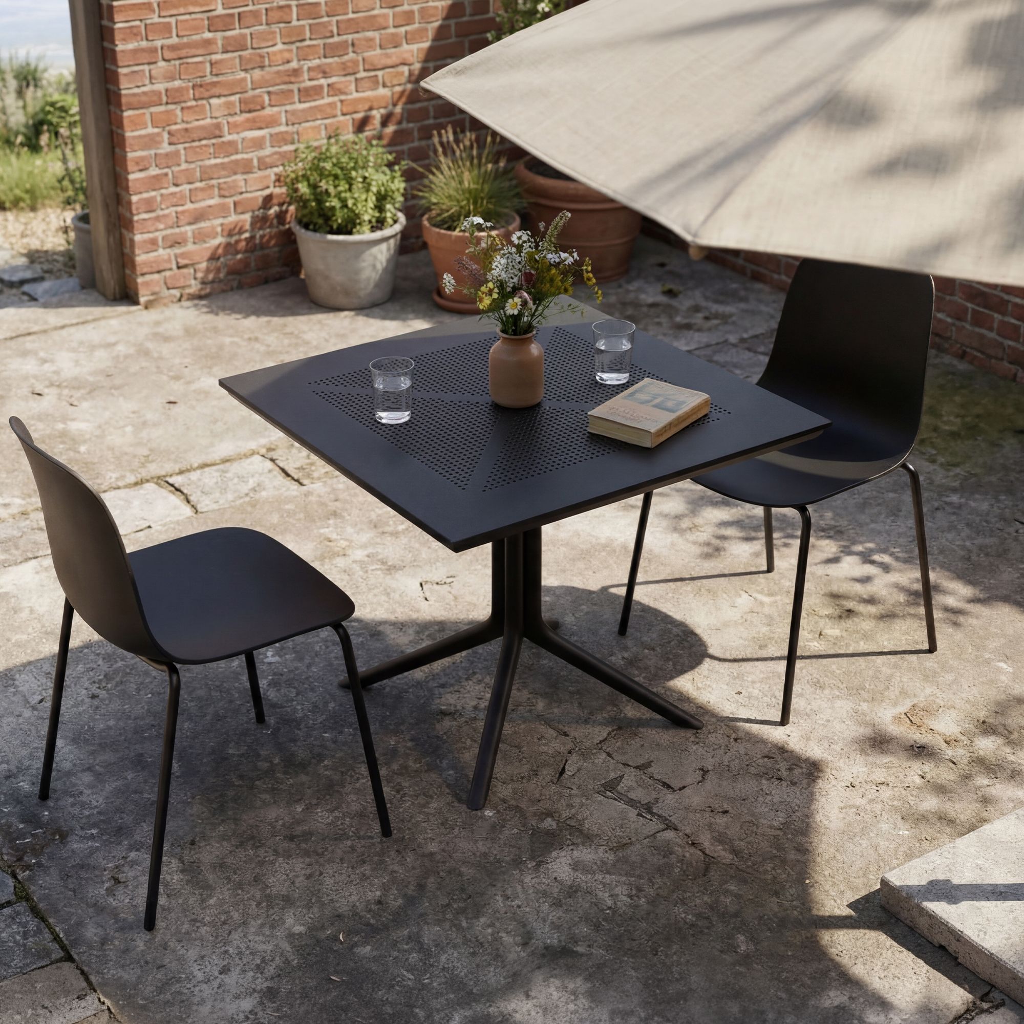 Gartenmöbel-Set Zeron mit 2 Stühlen schwarz