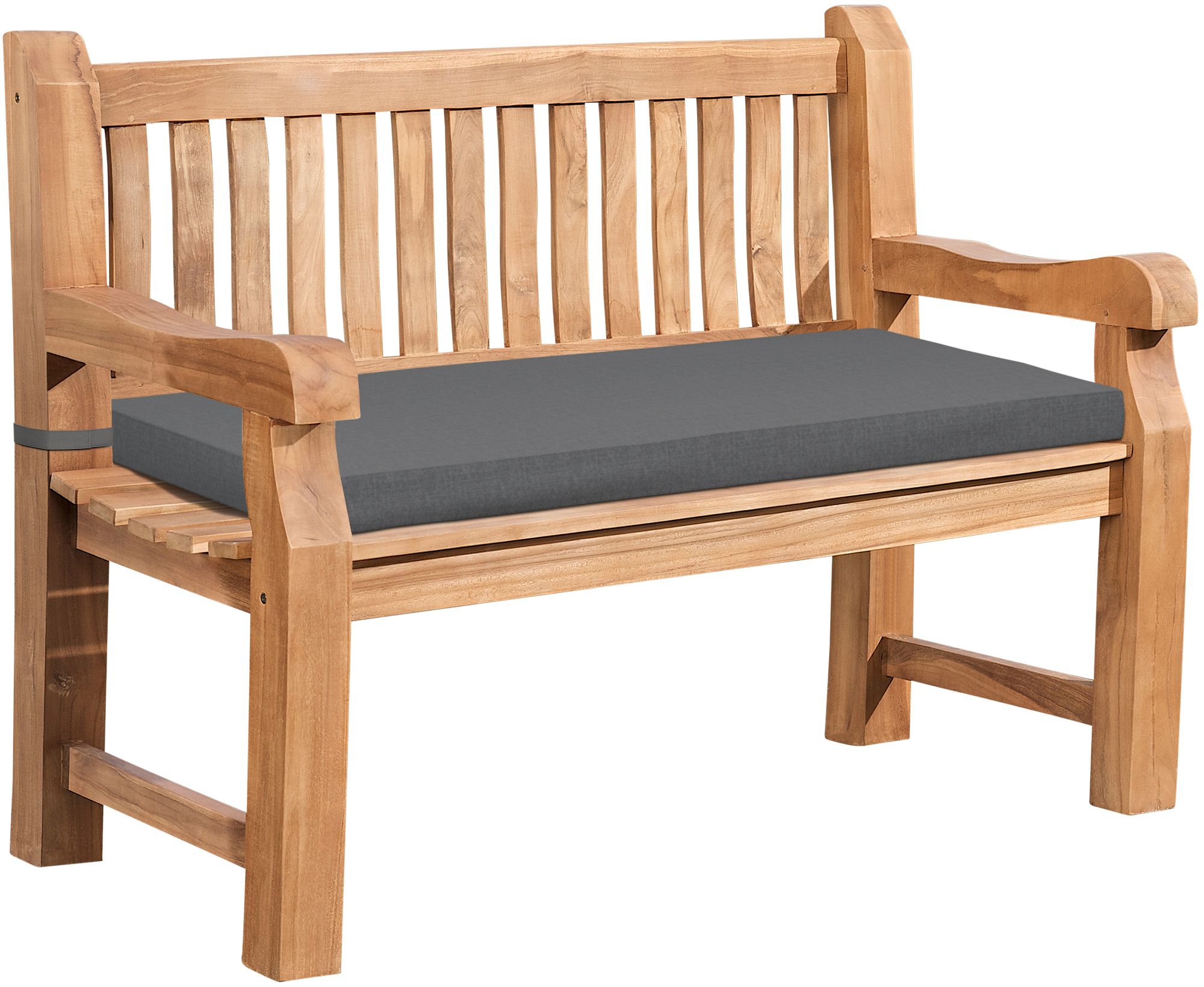 Gartenbank Teakholz Daxon mit Sitzkissen dunkelgrau 150 cm