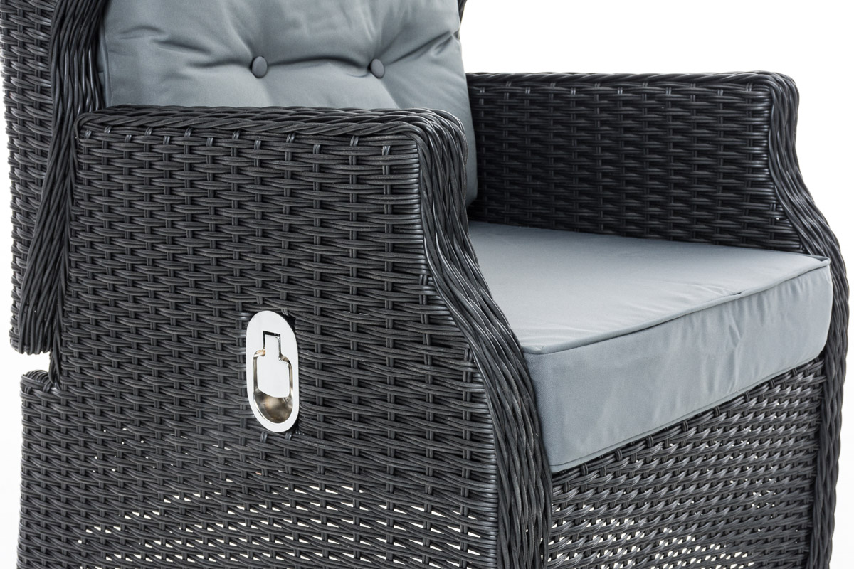 Polyrattan Verstellbarer Sessel Breno inkl. Fußhocker schwarz eisengrau