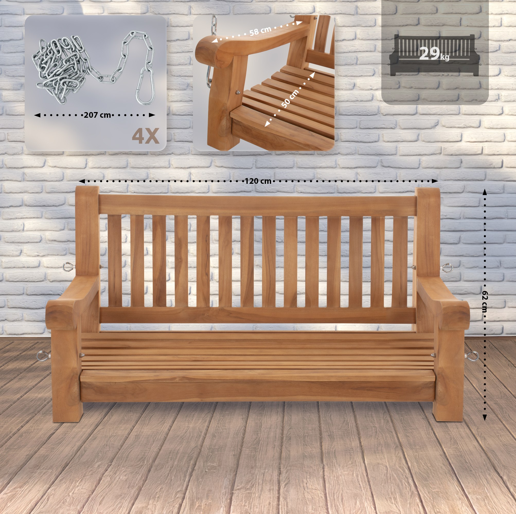 Schaukelbank Joyce teak 120 cm