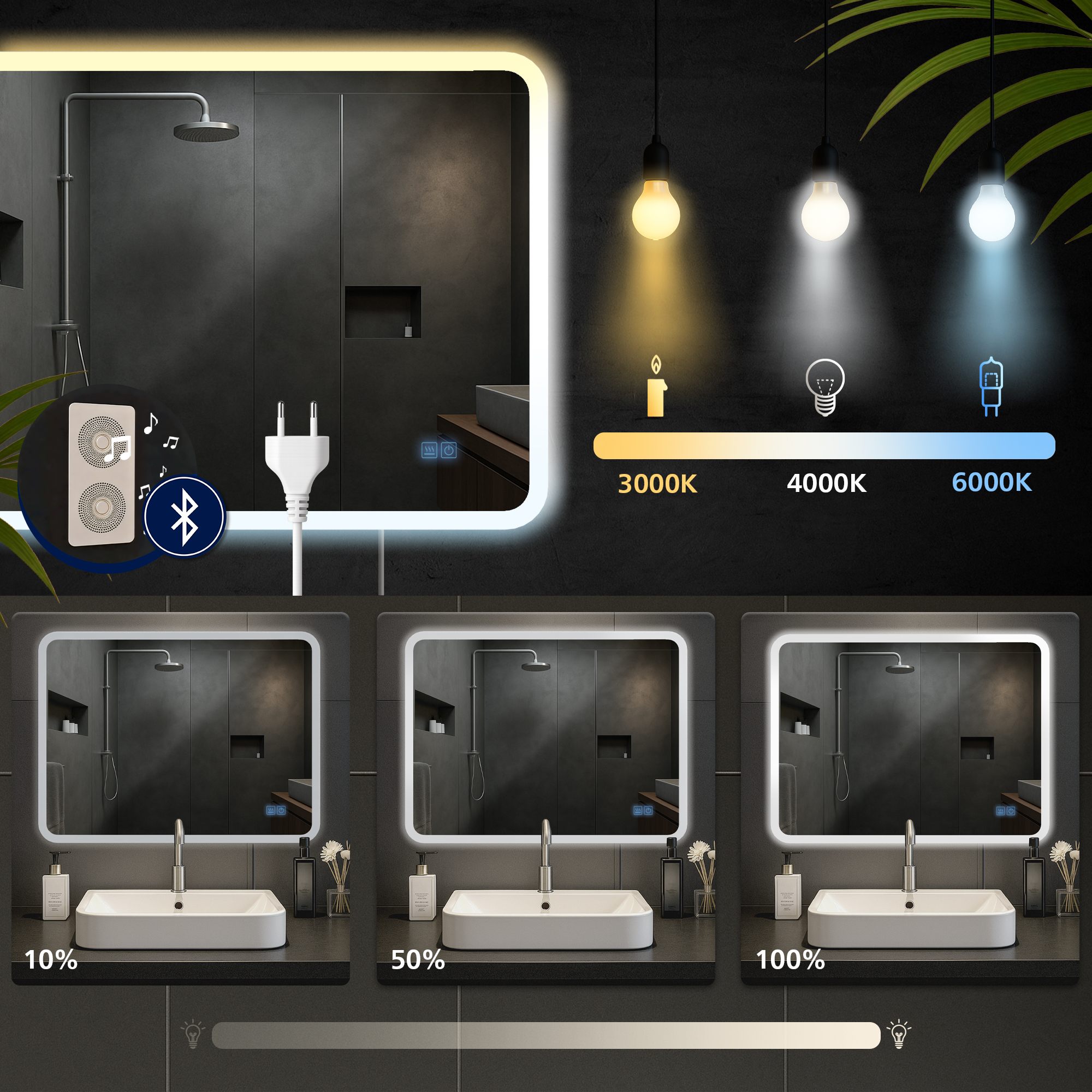 Badspiegel Jericho mit Bluetooth 60x80 cm