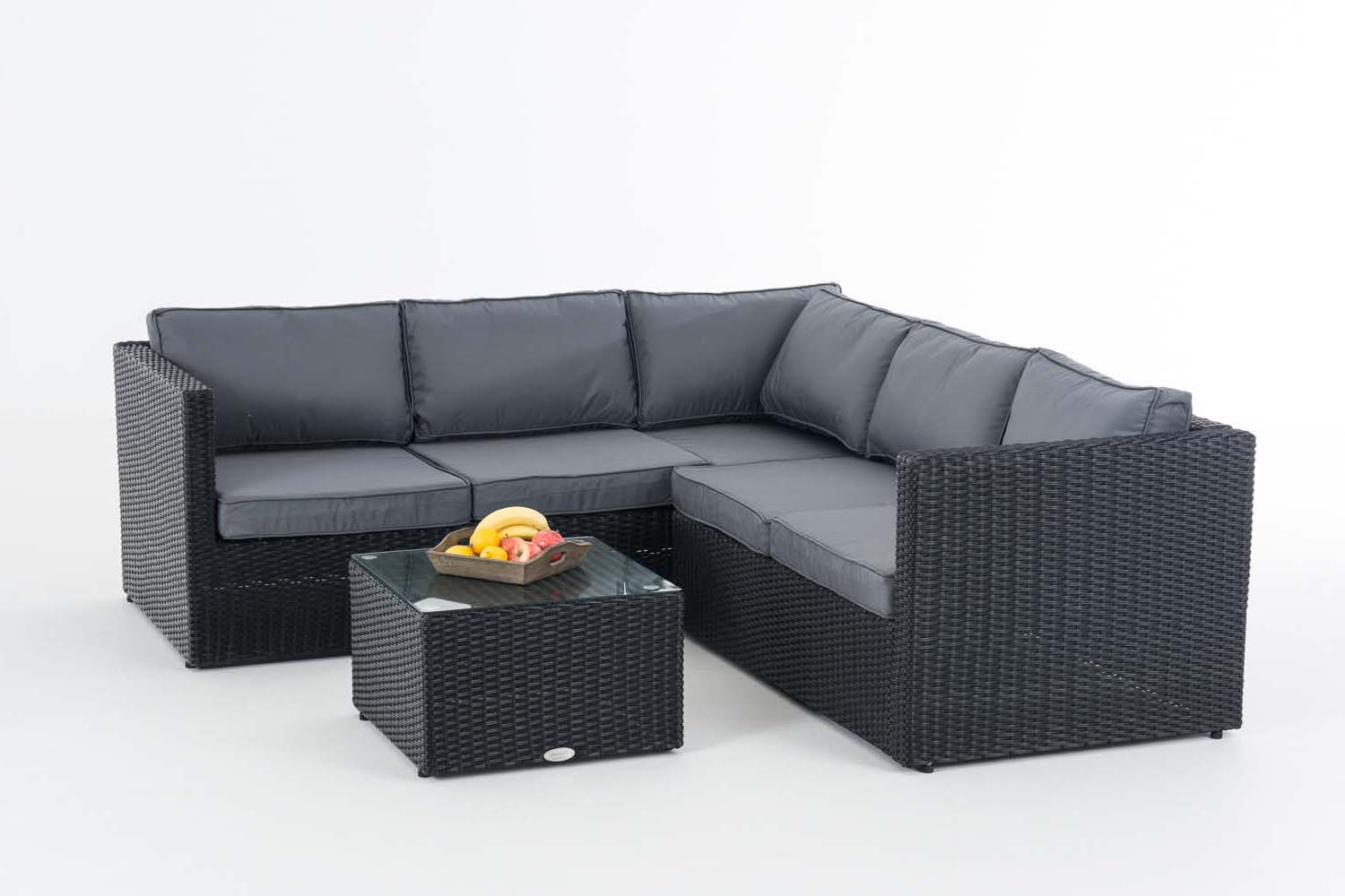 Polyrattan Ecksofa-Garnitur Genero 5mm schwarz eisengrau