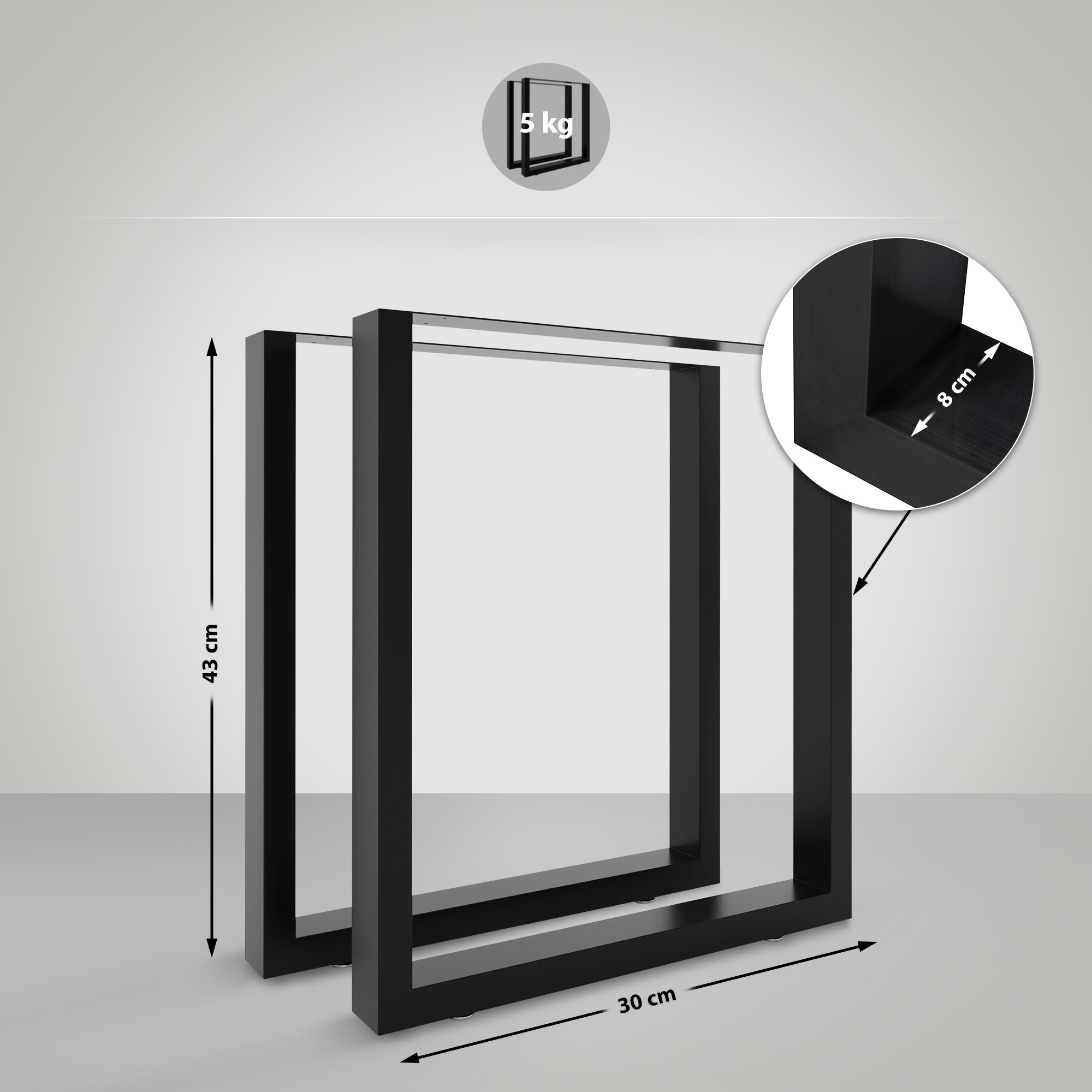 2er Set Tischbeine Velden für Couchtisch schwarz 30 cm