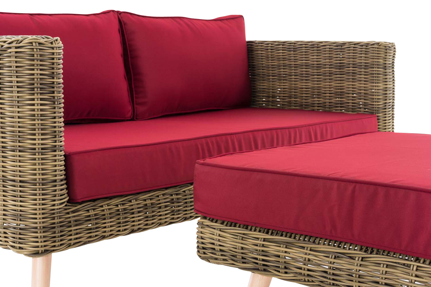 Polyrattan 2er Sofa Molde mit Fußhocker 5mm Natura rubinrot 40 cm (Hellbraun)