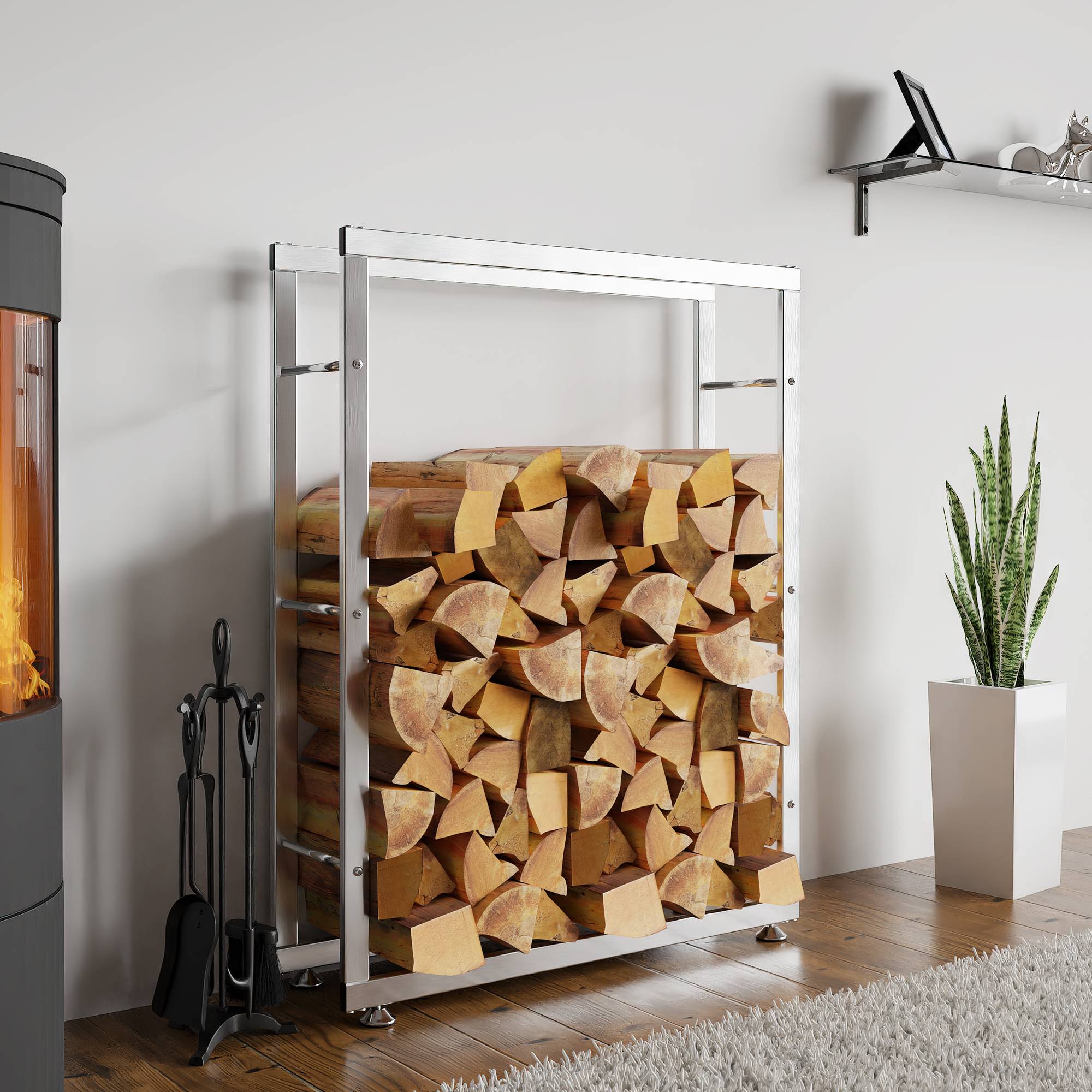 Kaminholzständer Keri V2 Edelstahl edelstahl 25x80x125 cm