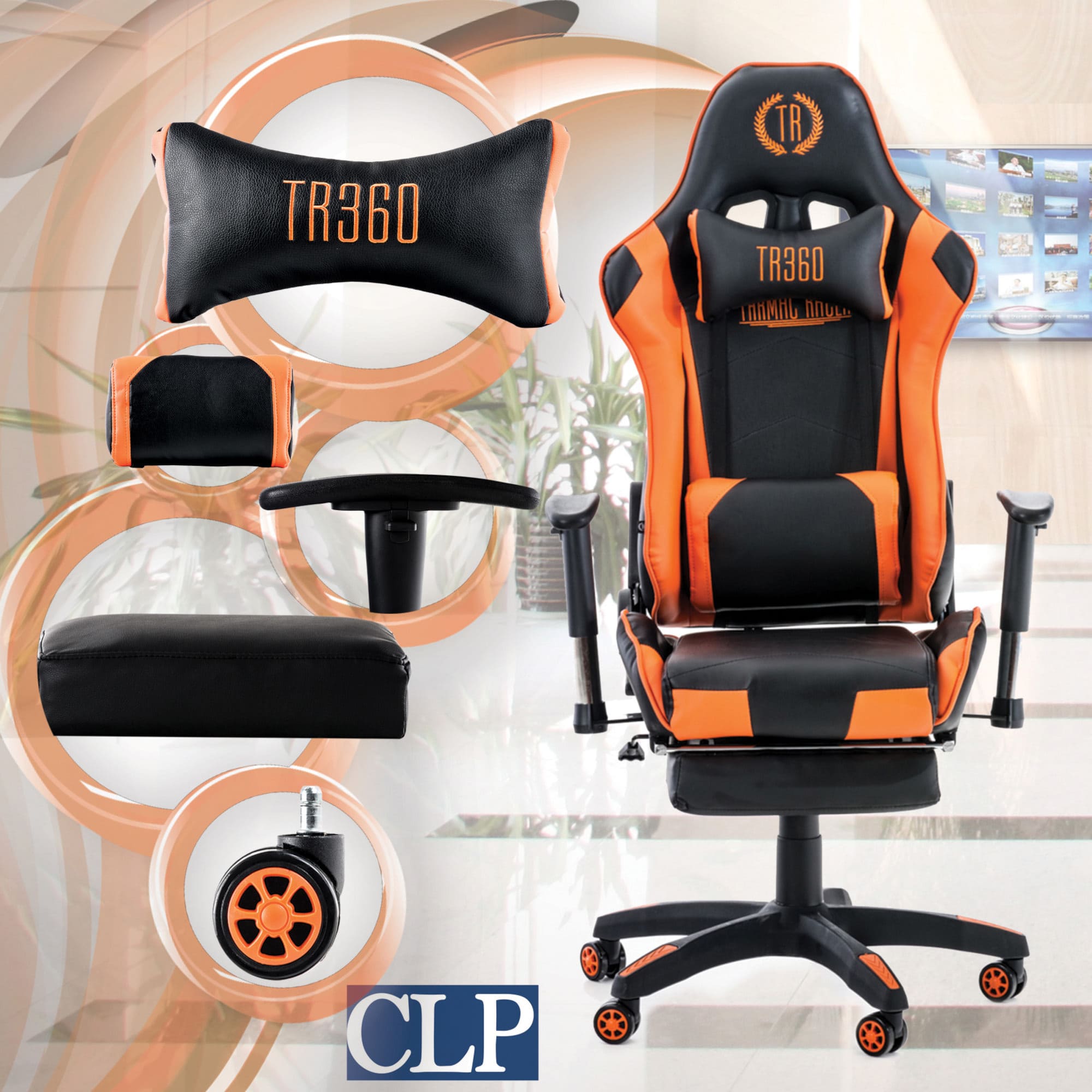 Gaming Bürostuhl Turbo XL mit Fußablage schwarz/orange Kunstleder