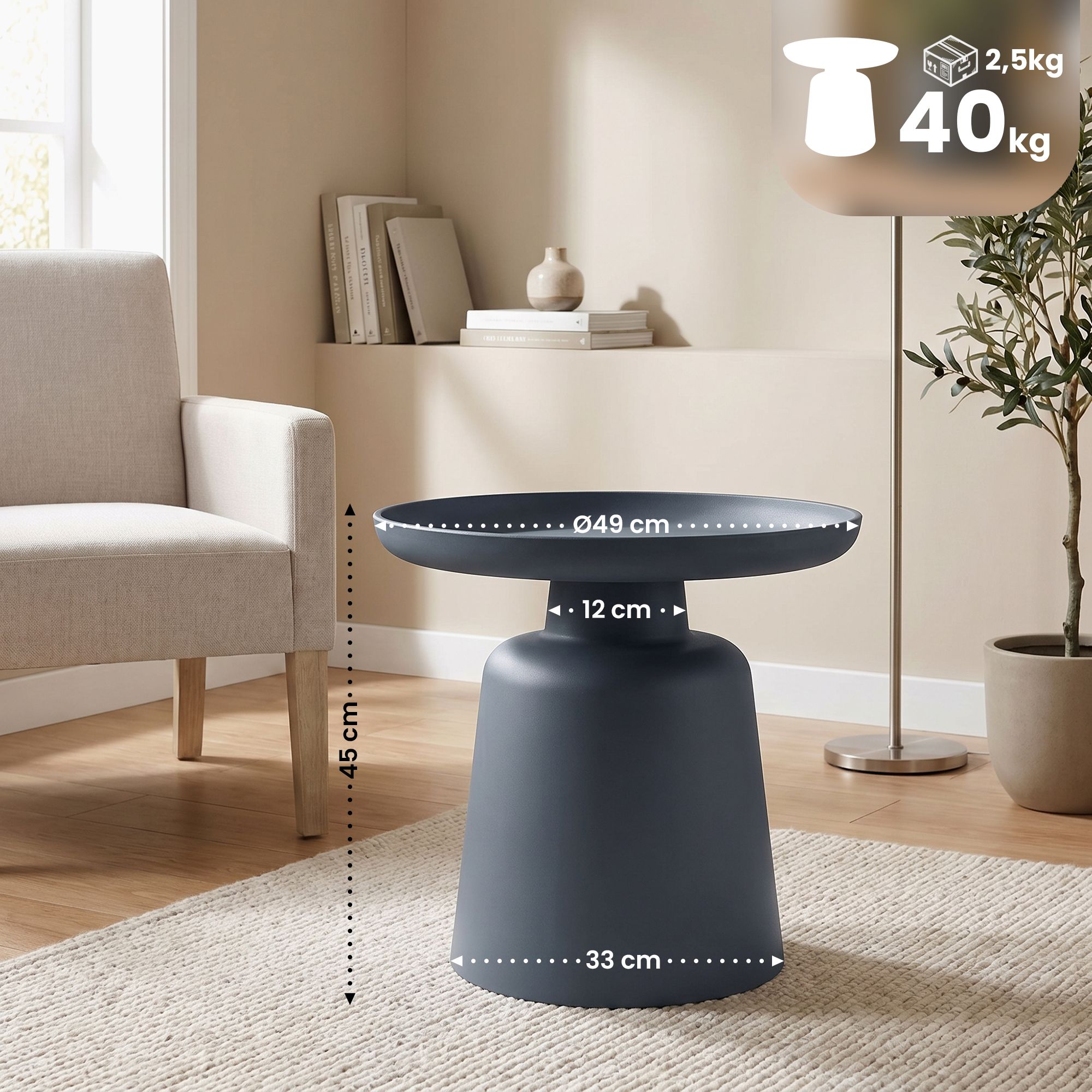 Beistelltisch rund Ø 49 cm Nikko anthrazit