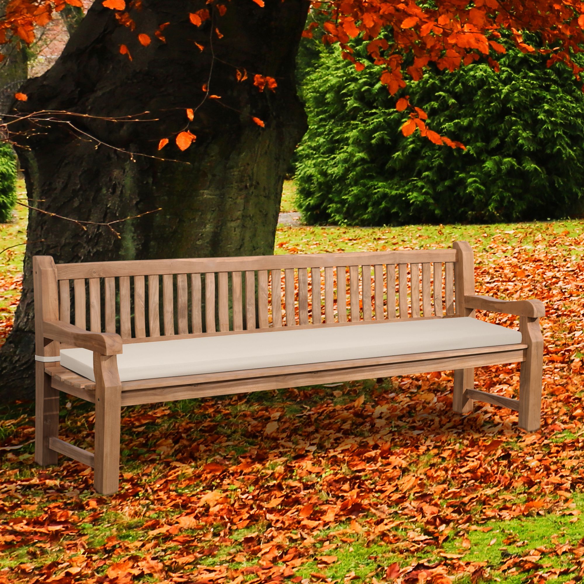 Gartenbank Teakholz Daxon mit Sitzkissen creme 240 cm