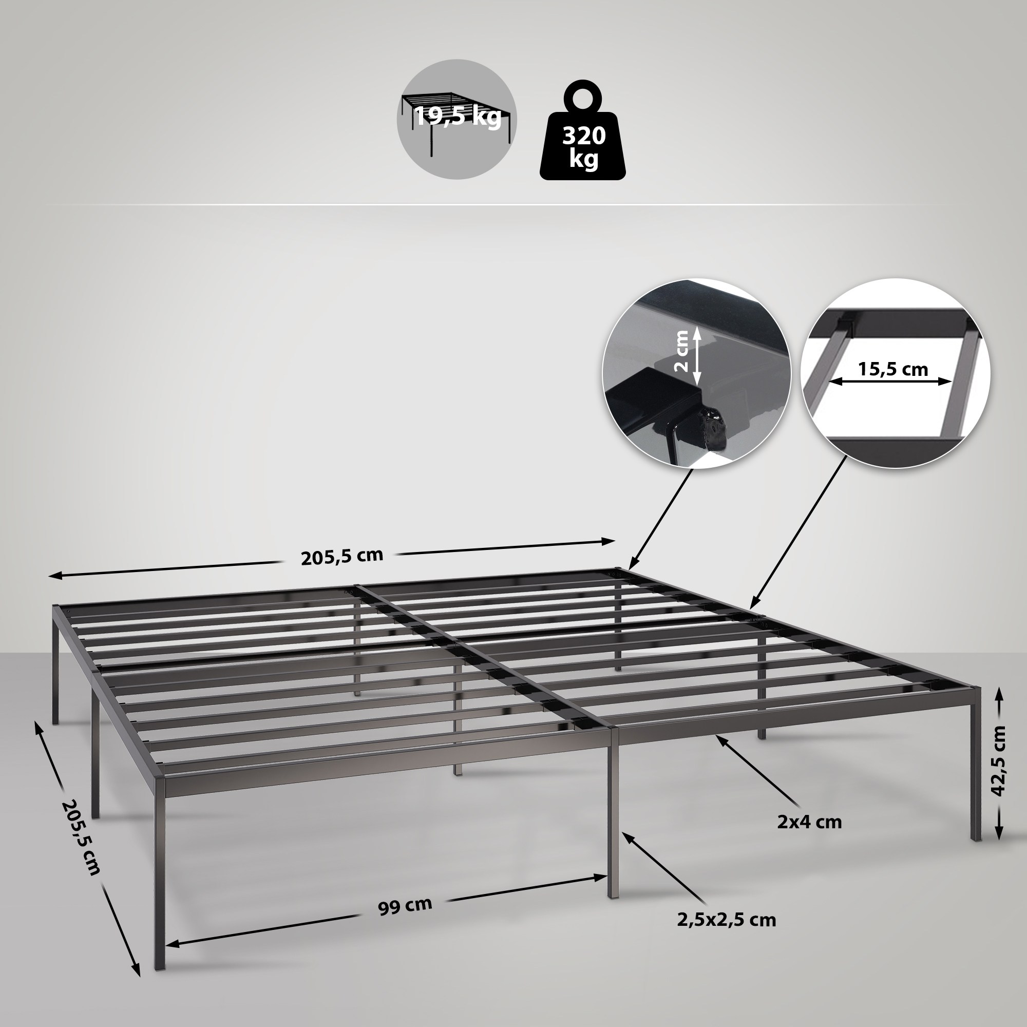 Metallbett Fargo schwarz 200x200x42 cm