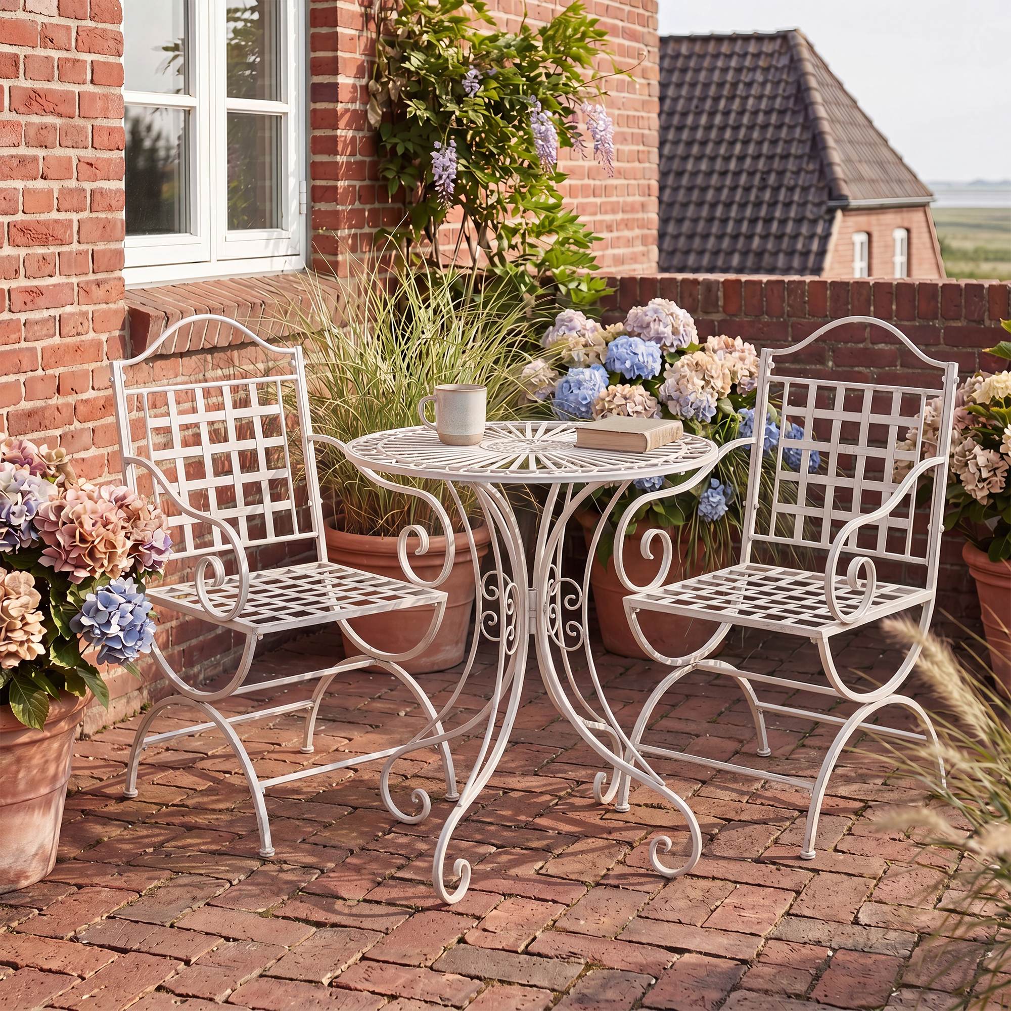 Gartenmöbel-Set Viro mit 2 Stühlen antik weiß