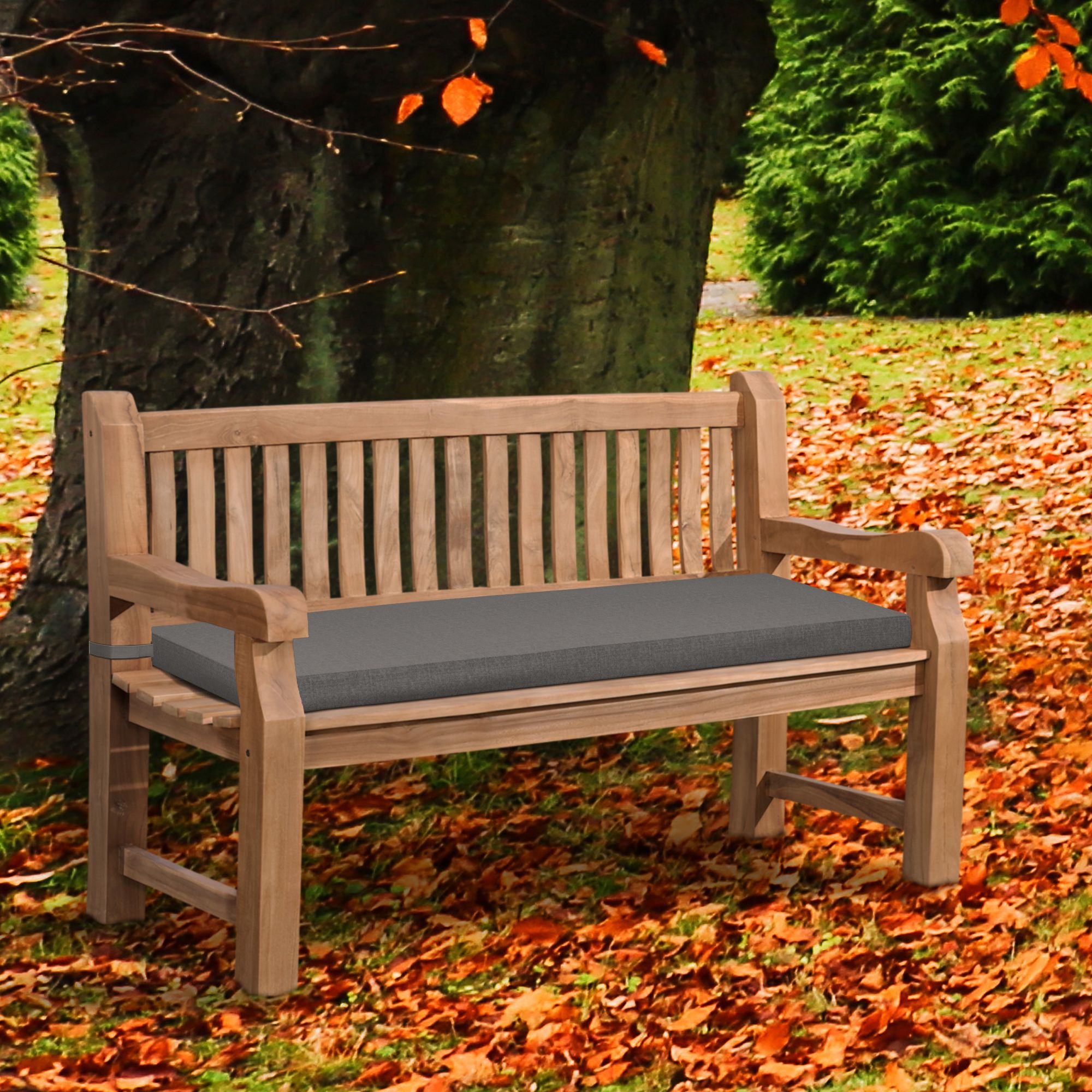 Gartenbank Teakholz Daxon mit Sitzkissen dunkelgrau 150 cm