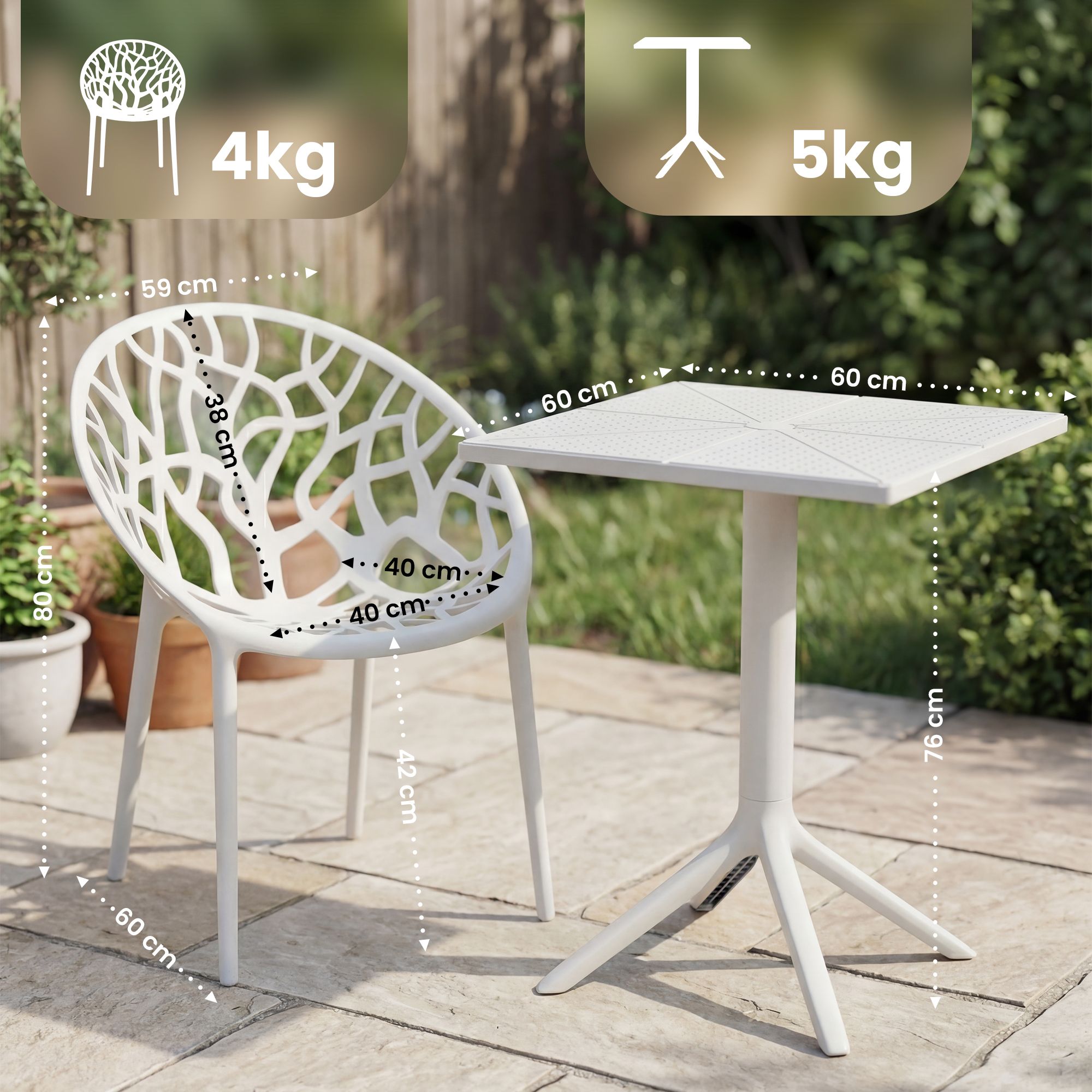 Gartenmöbel-Set Neriva mit 2 Stühlen weiß