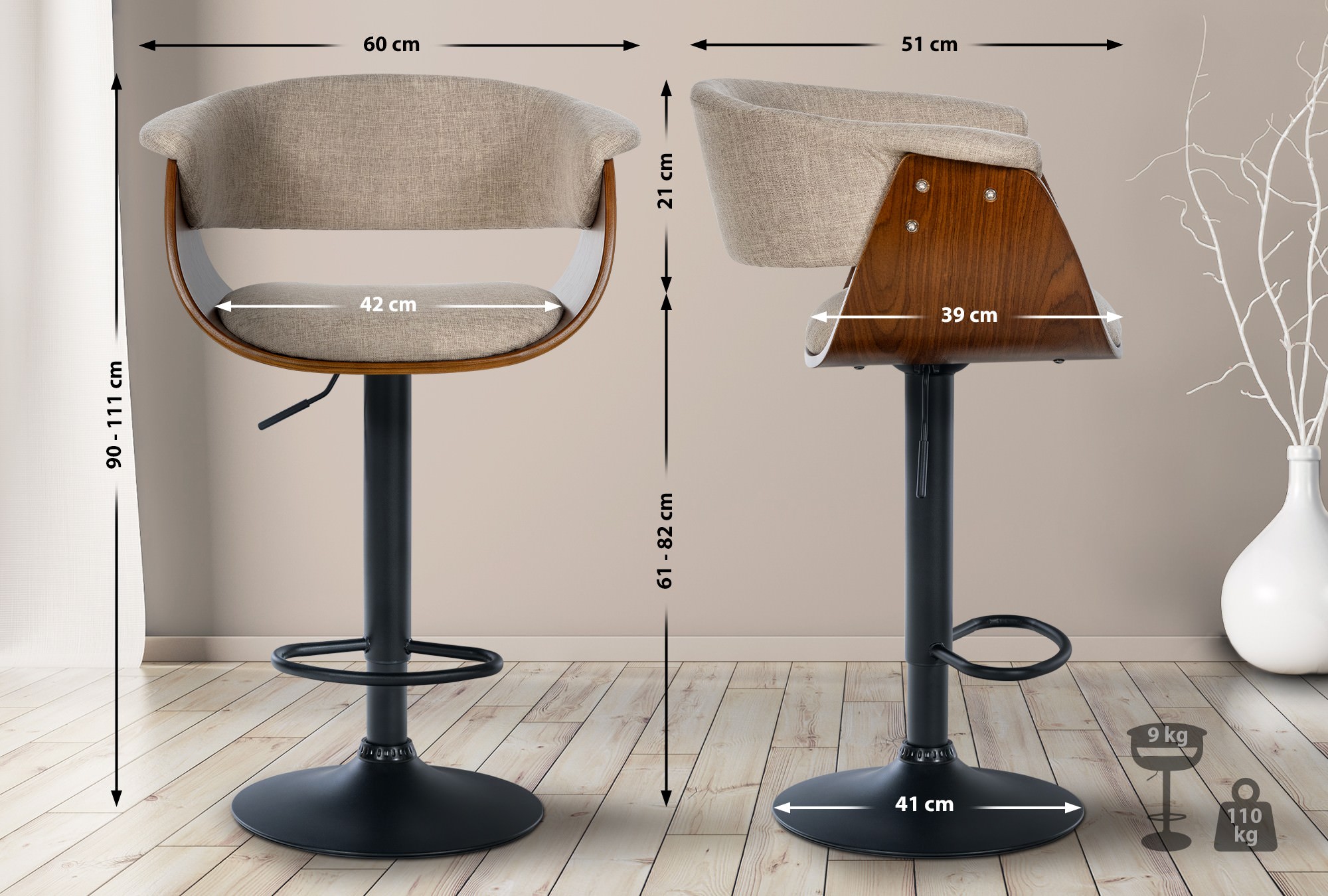 2er Set Barhocker Vestal