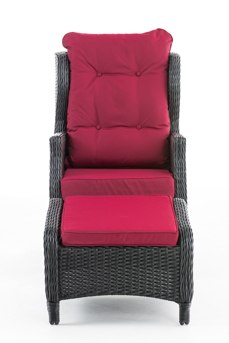 Polyrattan Verstellbarer Sessel Breno inkl. Fußhocker schwarz rubinrot