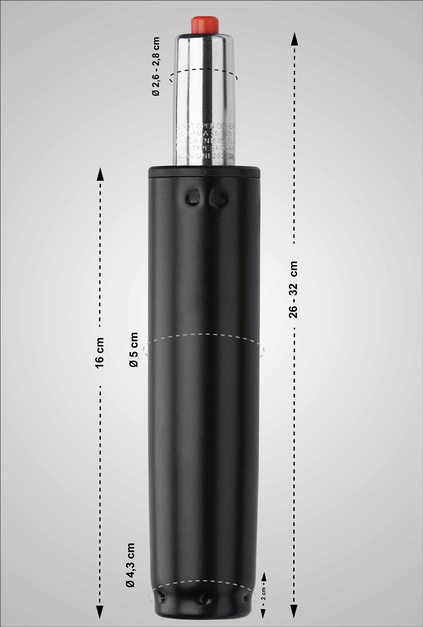 Gasdruckfeder für Bürostühle schwarz Ø 5cm, Länge 260-320mm