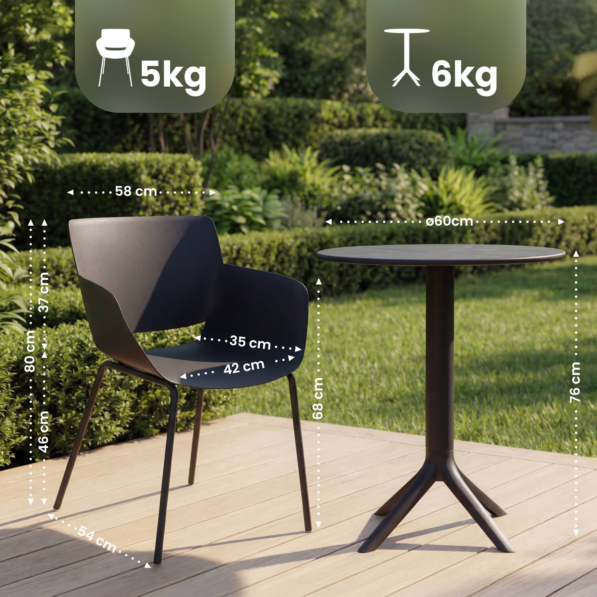 Gartenmöbel-Set Siora mit 2 Stühlen schwarz