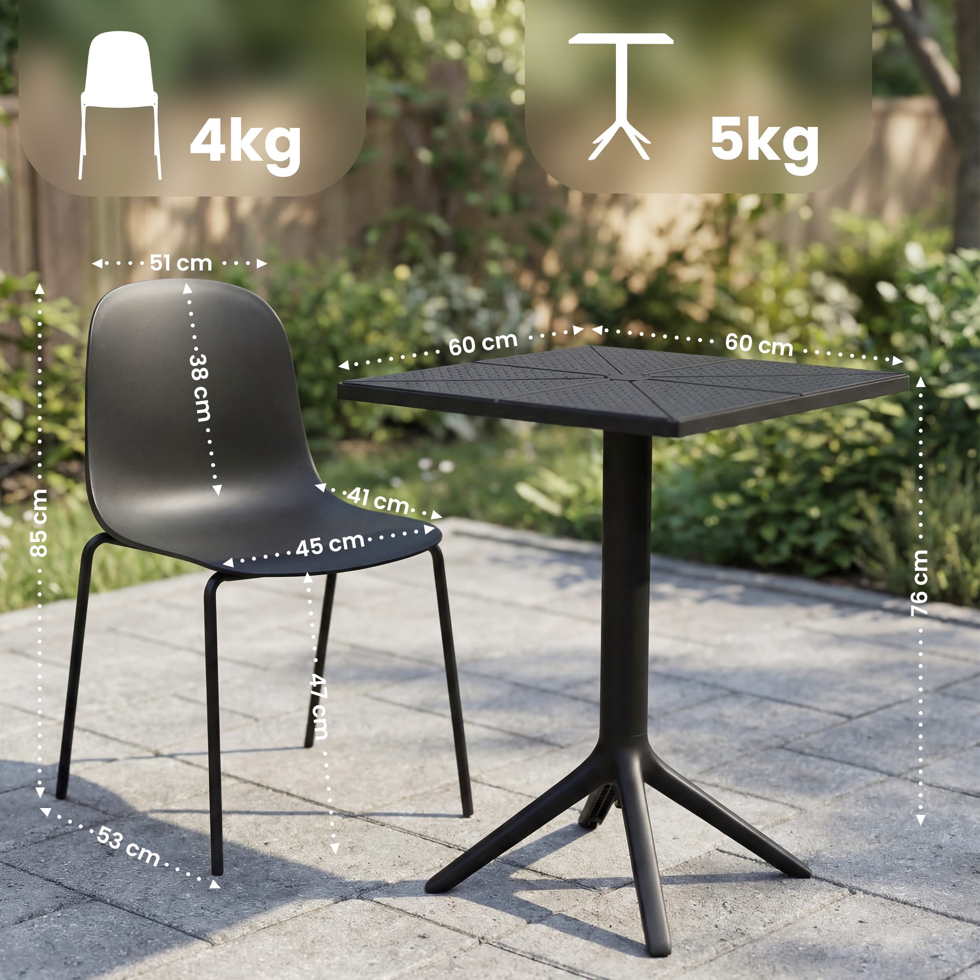 Gartenmöbel-Set Nerra mit 4 Stühlen schwarz