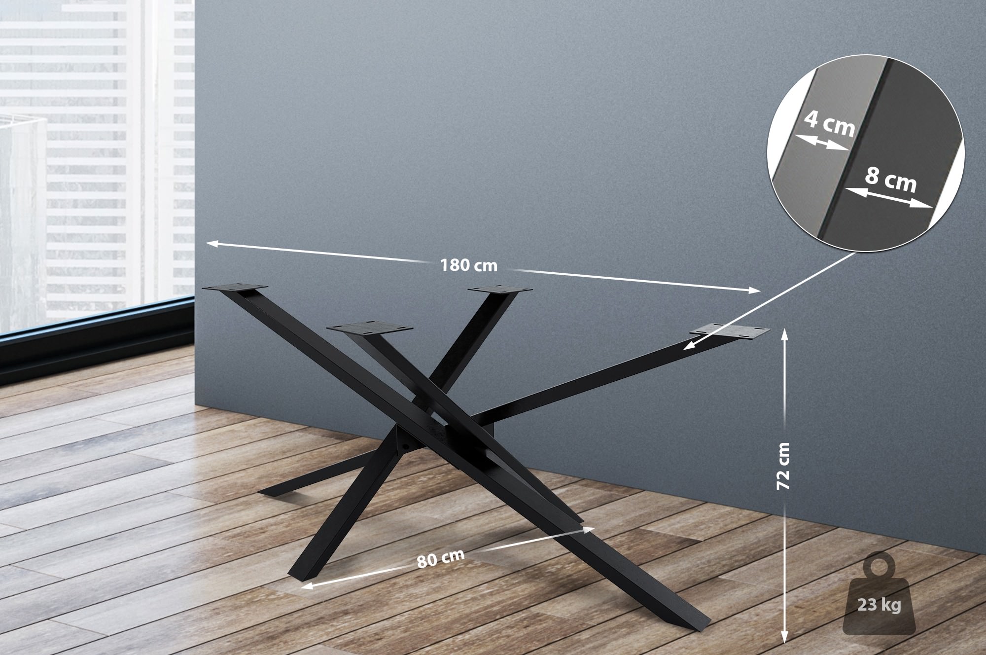 Tischbeine Jimmy industrial schwarz 180x80x72 cm