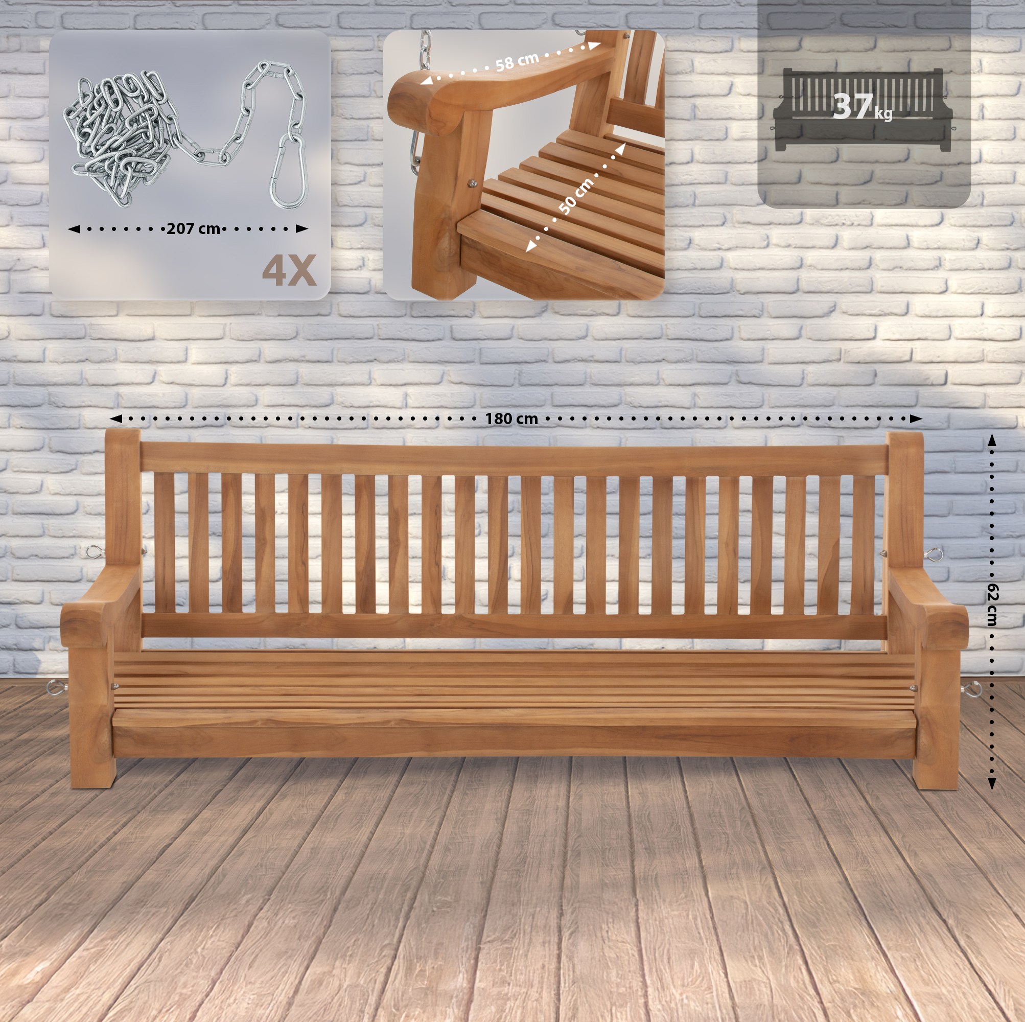 Schaukelbank Joyce teak 180 cm
