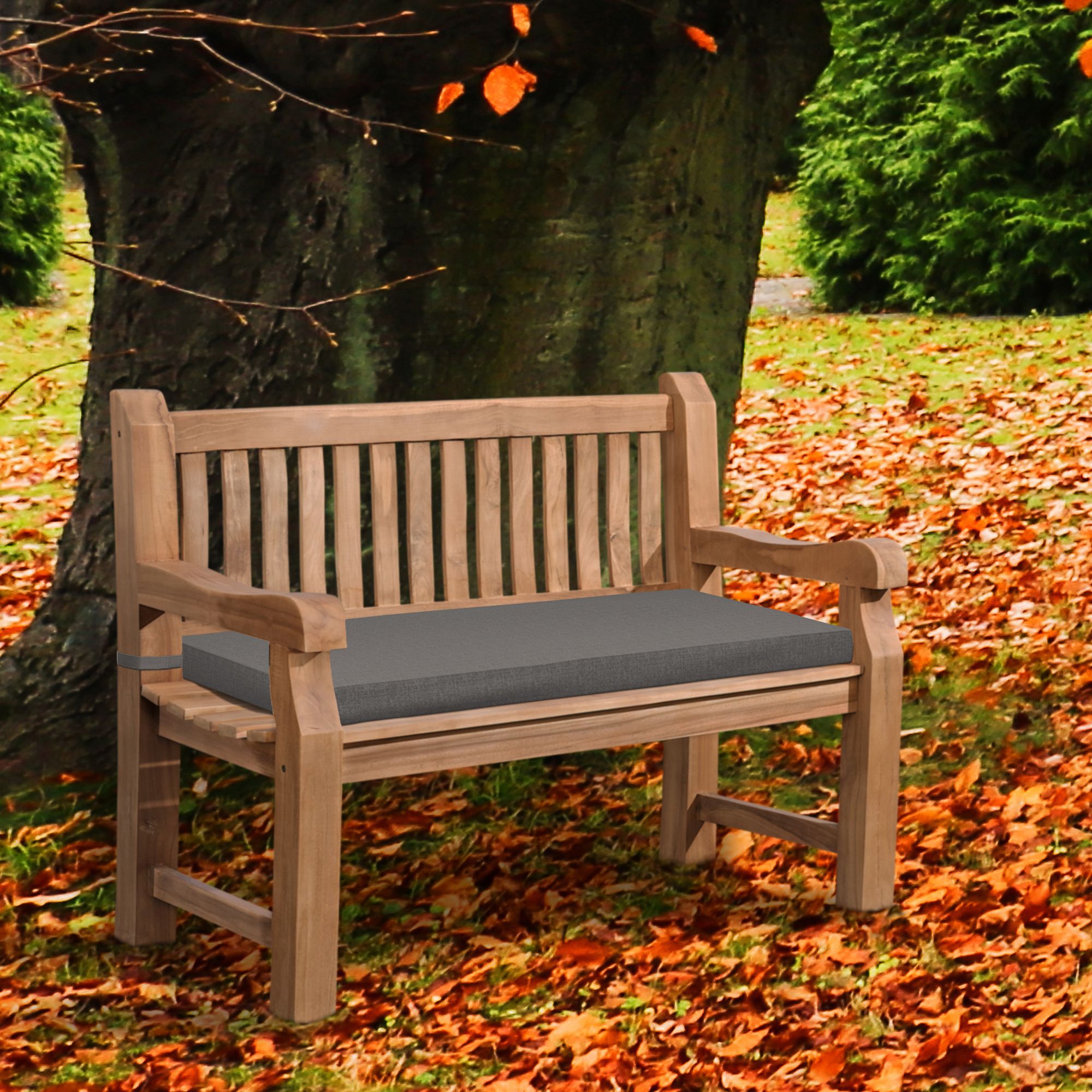 Gartenbank Teakholz Daxon mit Sitzkissen dunkelgrau 120 cm