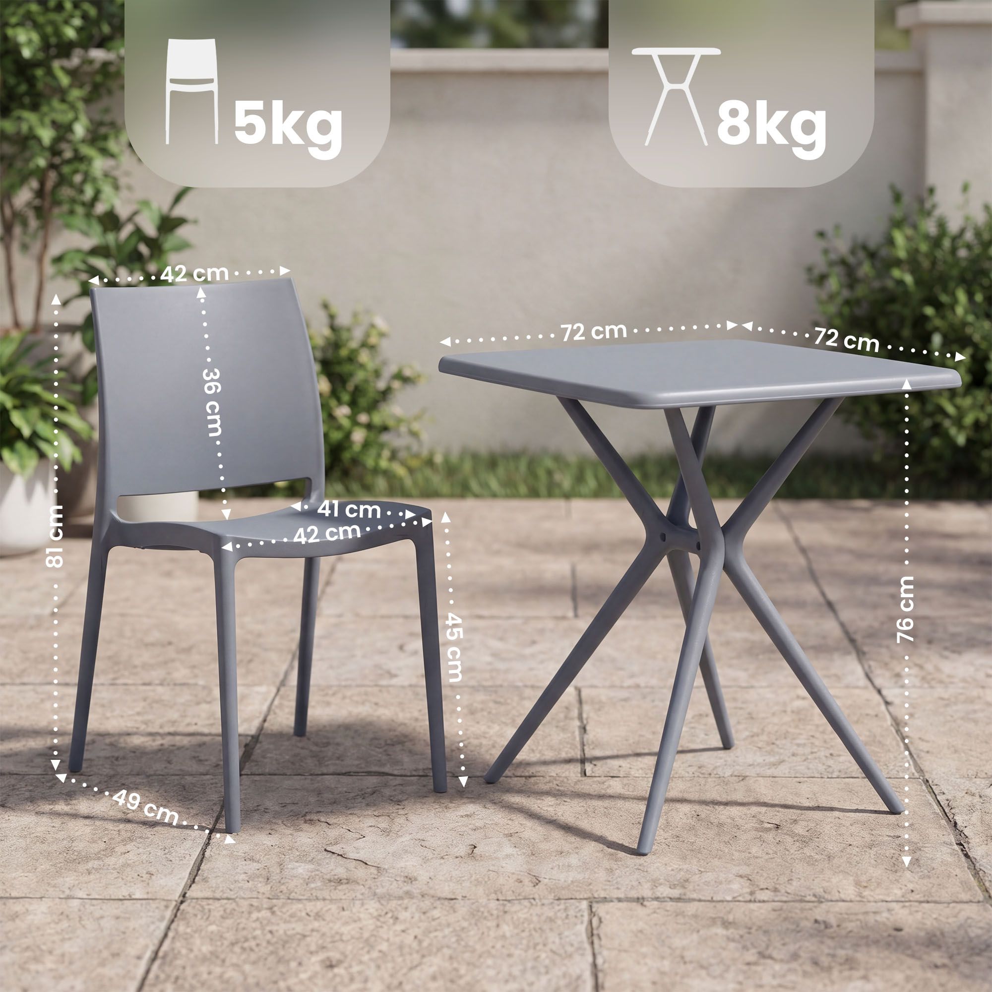 Gartenmöbel-Set Amino mit 4 Stühlen grau