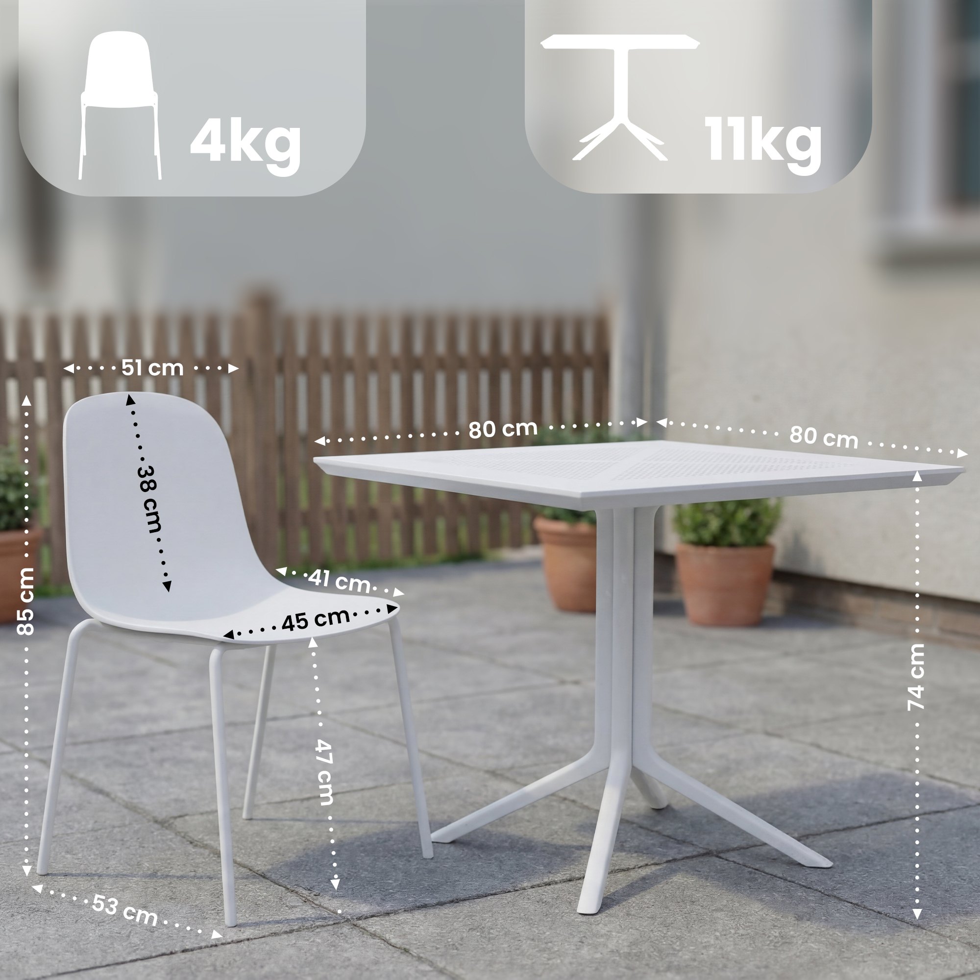 Gartenmöbel-Set Zeron mit 2 Stühlen weiß