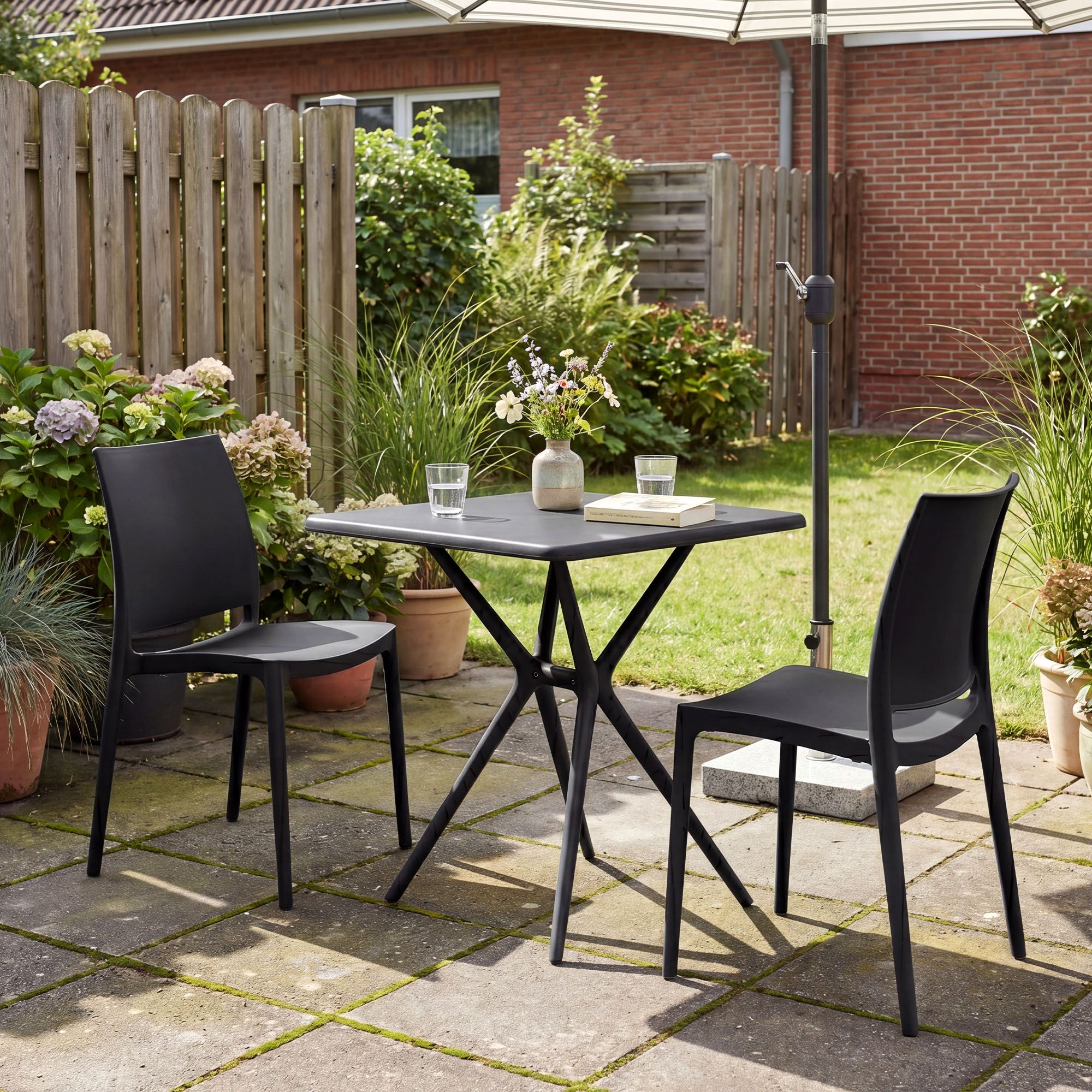 Gartenmöbel-Set Amino mit 2 Stühlen schwarz