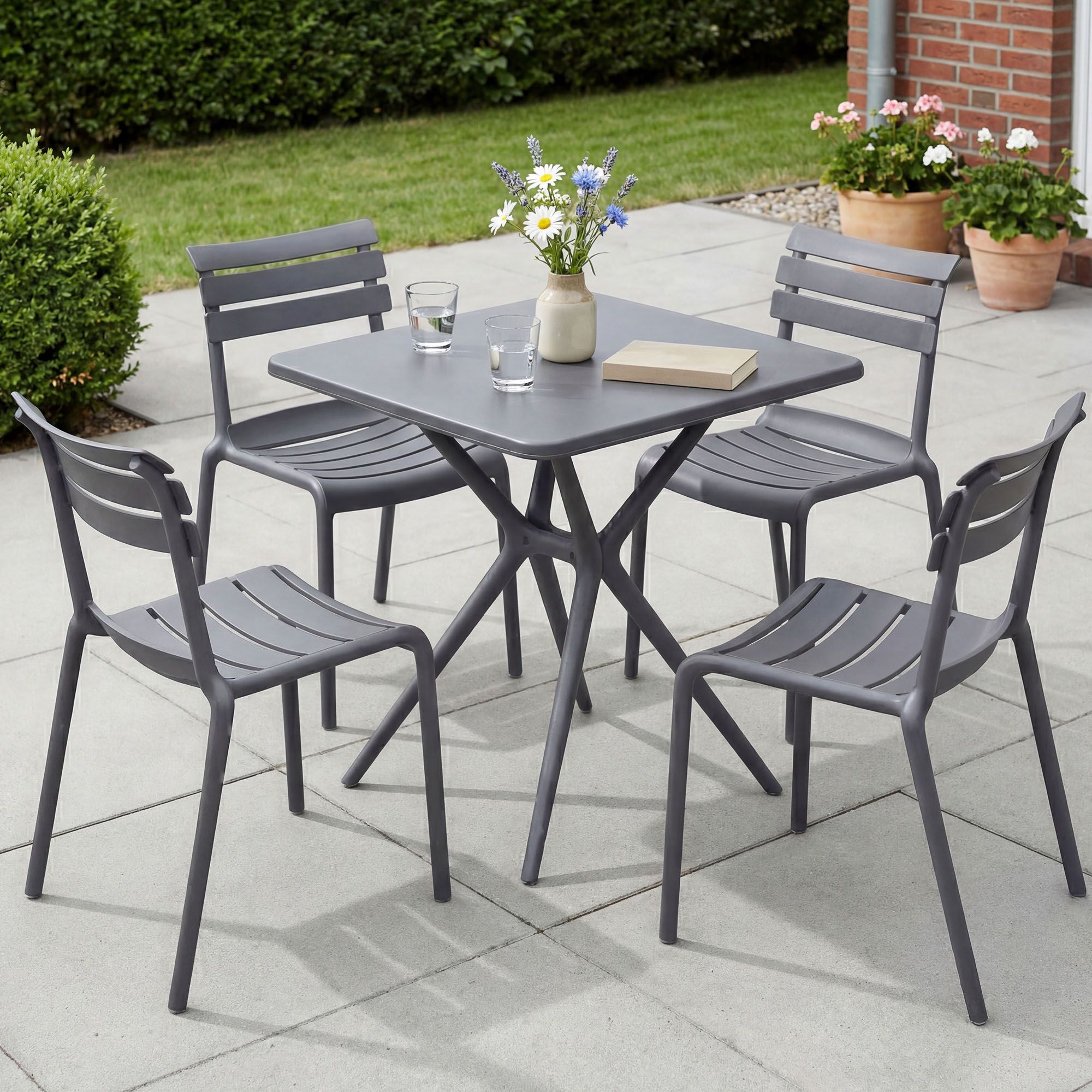 Gartenmöbel-Set Vela mit 4 Stühlen dunkelgrau