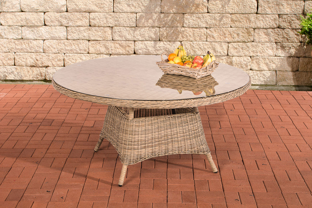 Polyrattan Glastisch XL Stavanger rund natura