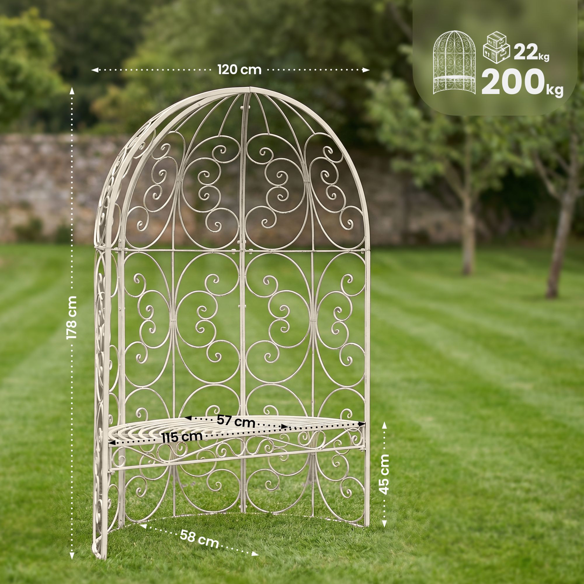 Halbpavillon Rosie mit Sitzbank antik-creme