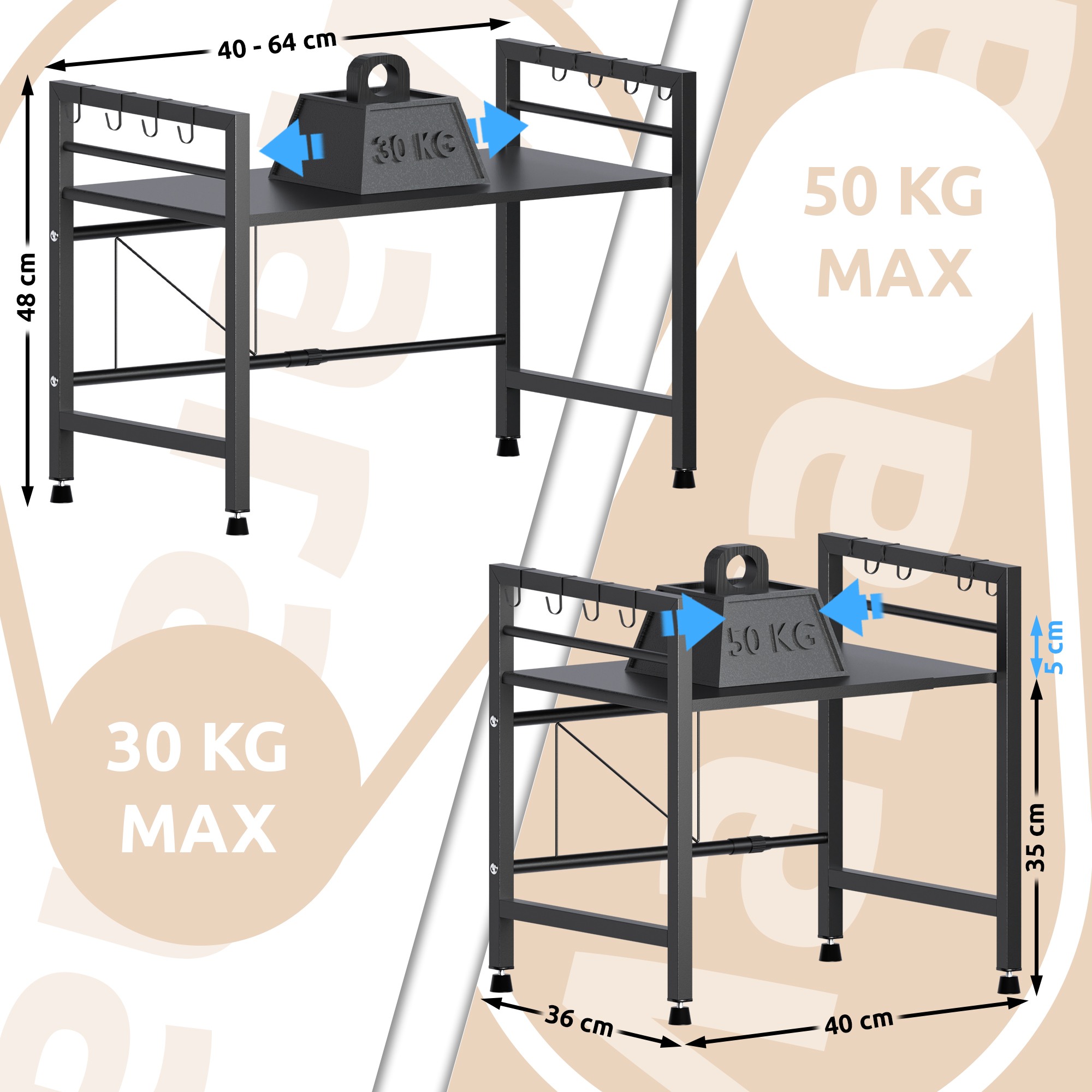 Mikrowellenregal Marana stufig schwarz 2-stufig