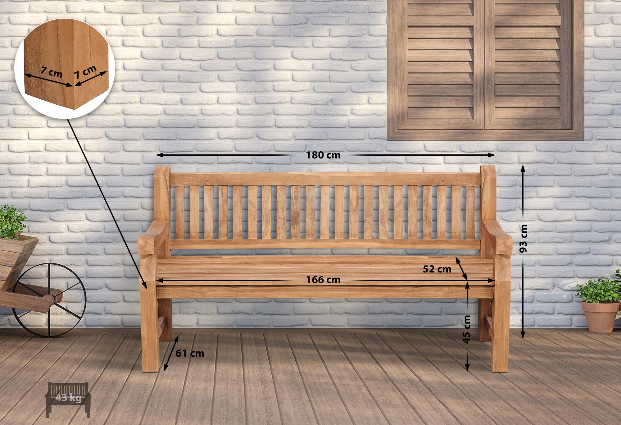Gartenbank Teakholz Daxon mit Sitzkissen dunkelgrau 180 cm