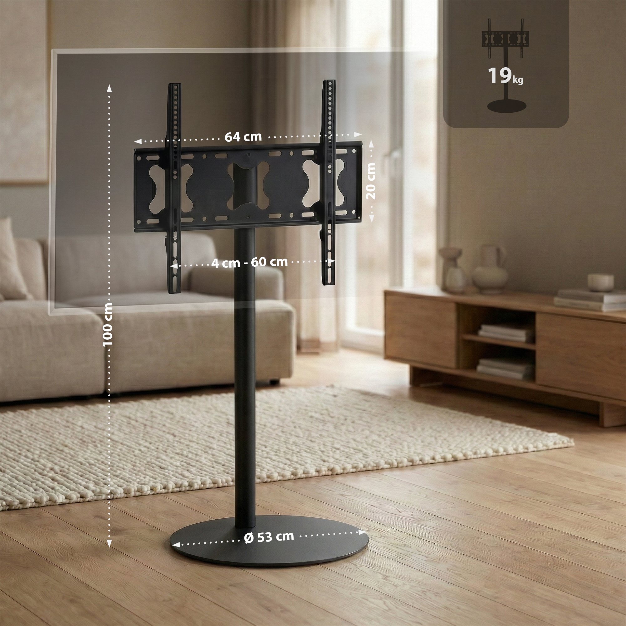 TV Standfuß schwarz-matt rund
