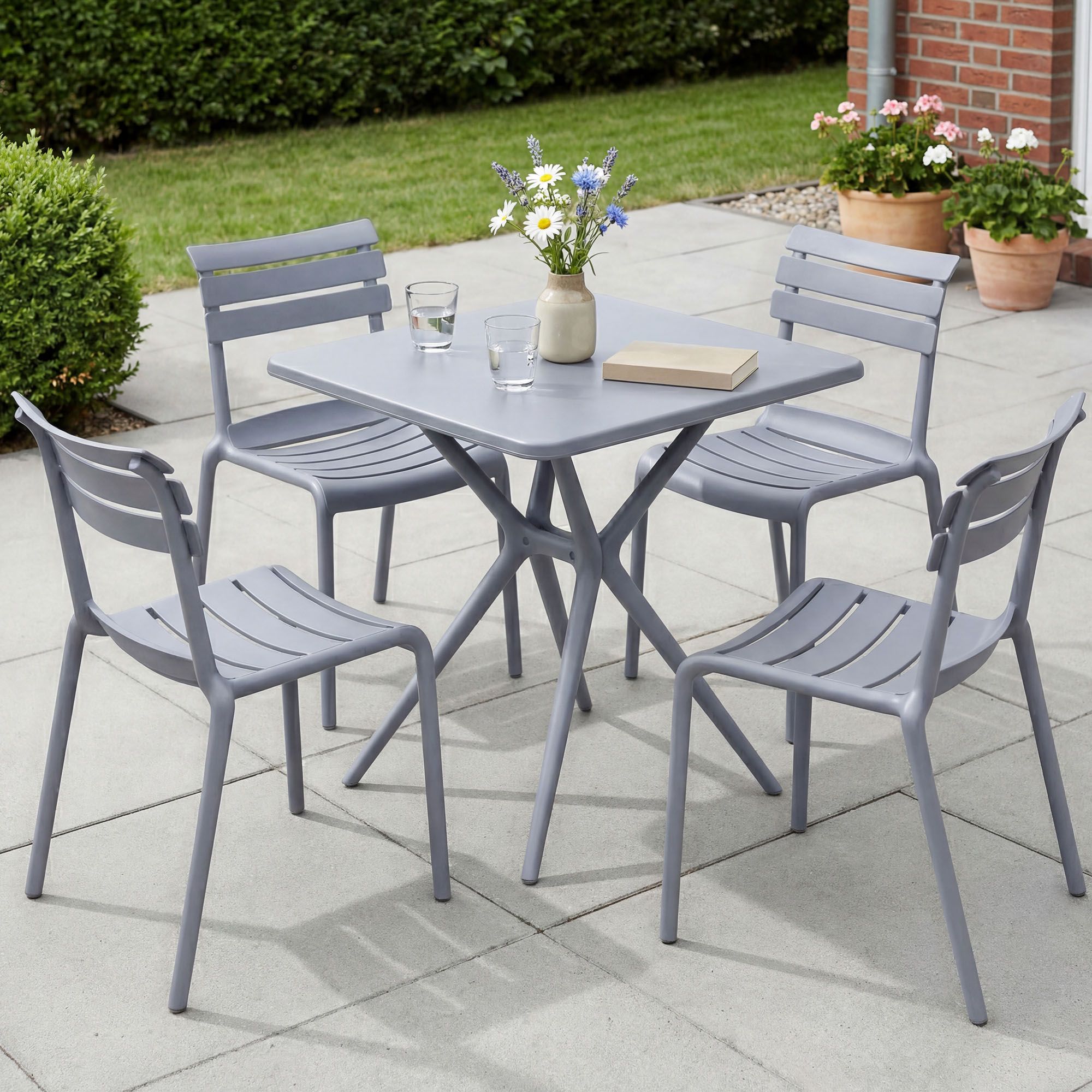 Gartenmöbel-Set Vela mit 4 Stühlen grau