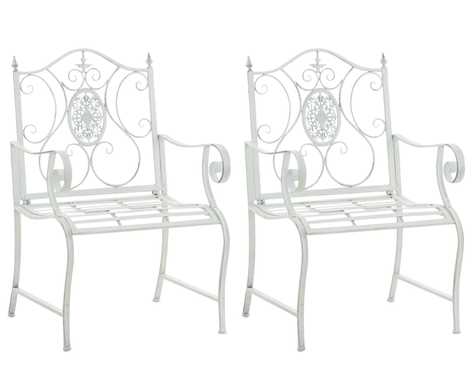 2er Set Gartenstühle Punjab mit Armlehnen antik weiß