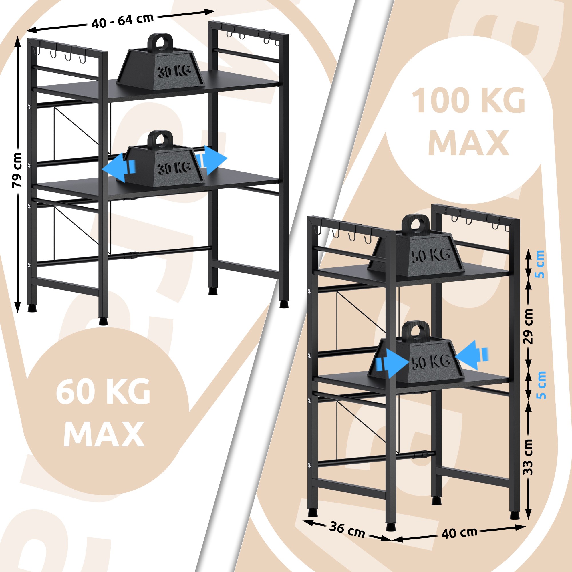 Mikrowellenregal Marana stufig schwarz 3-stufig