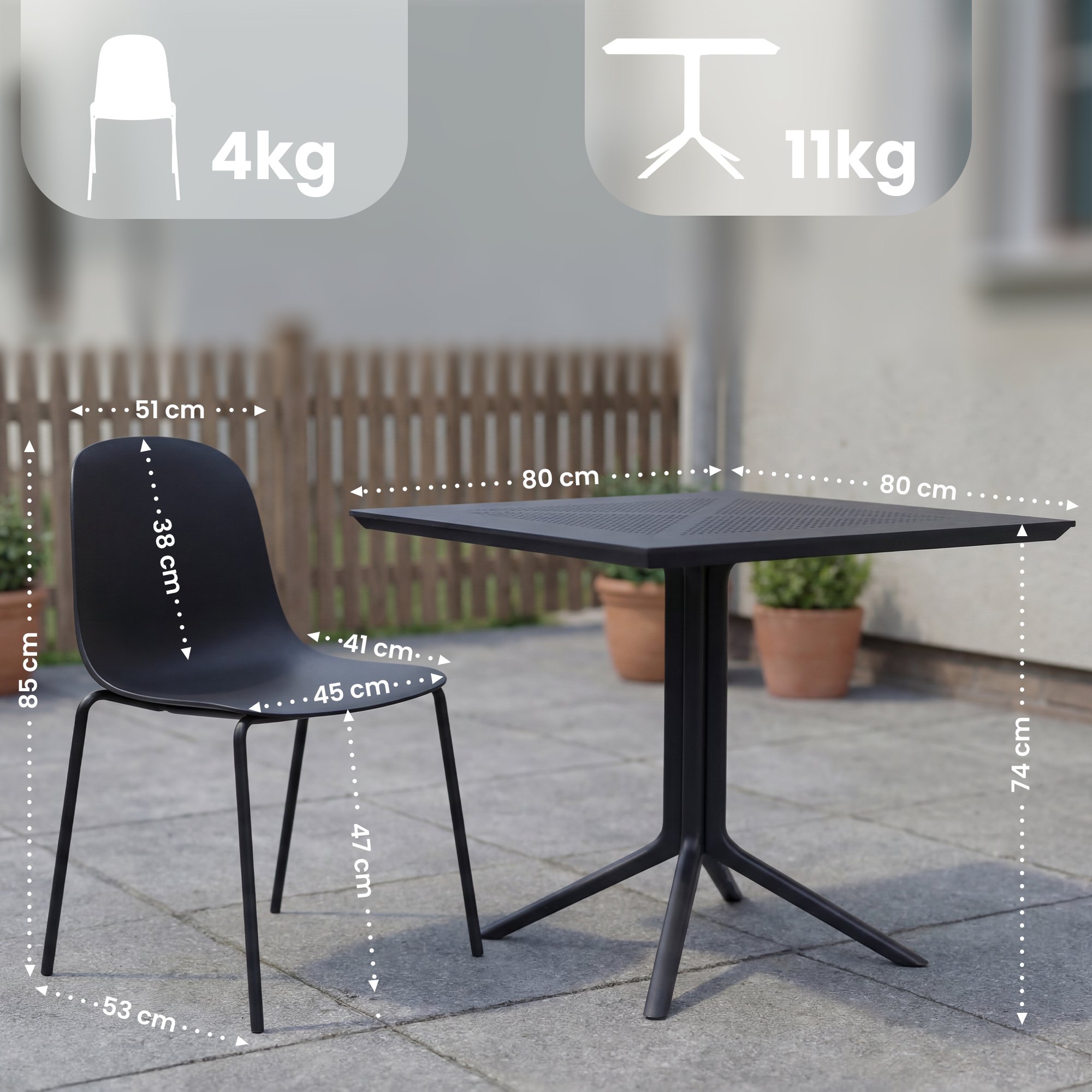 Gartenmöbel-Set Zeron mit 2 Stühlen schwarz