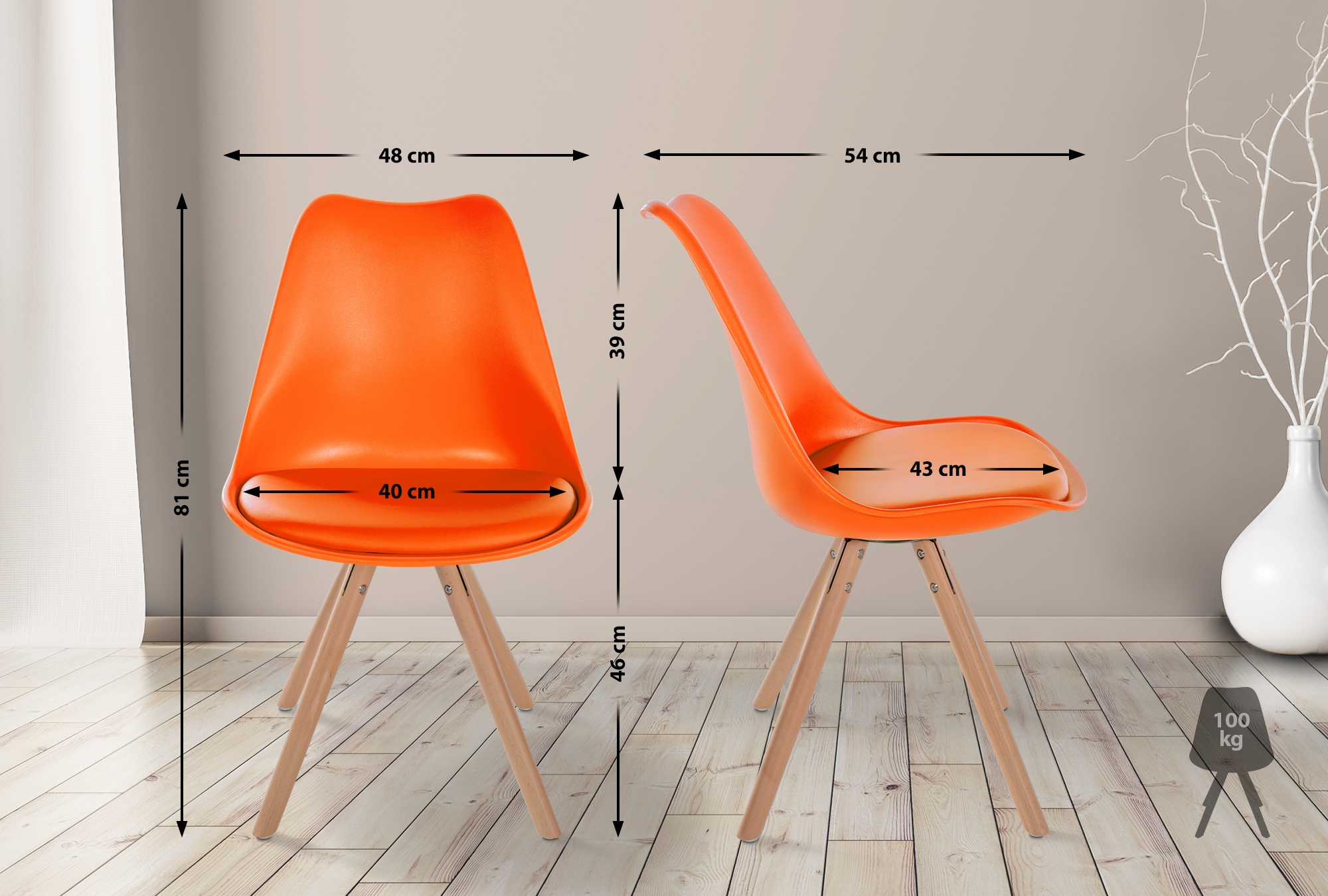 4er Set Stühle Sofia Kunststoff orange natura (rund)