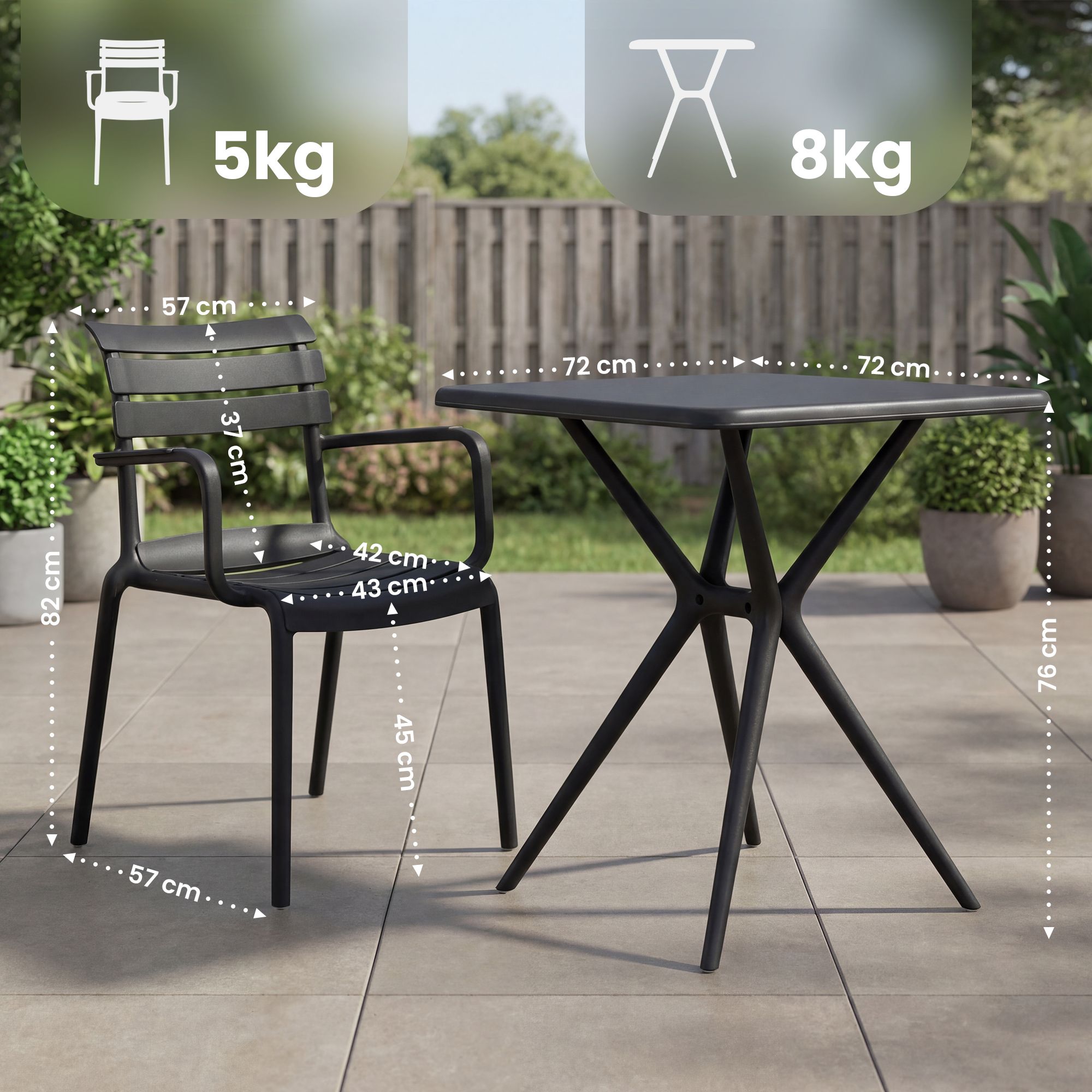 Gartenmöbel-Set Avena mit 4 Stühlen schwarz