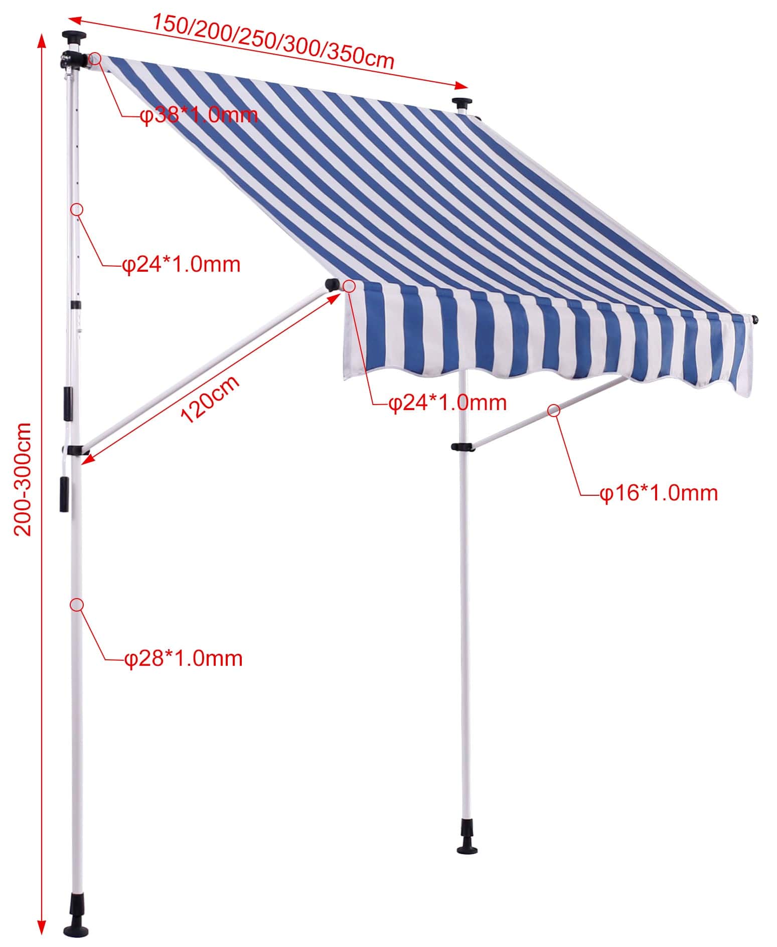 Klemm-Markise Westerly weiß/blau 350x120 cm