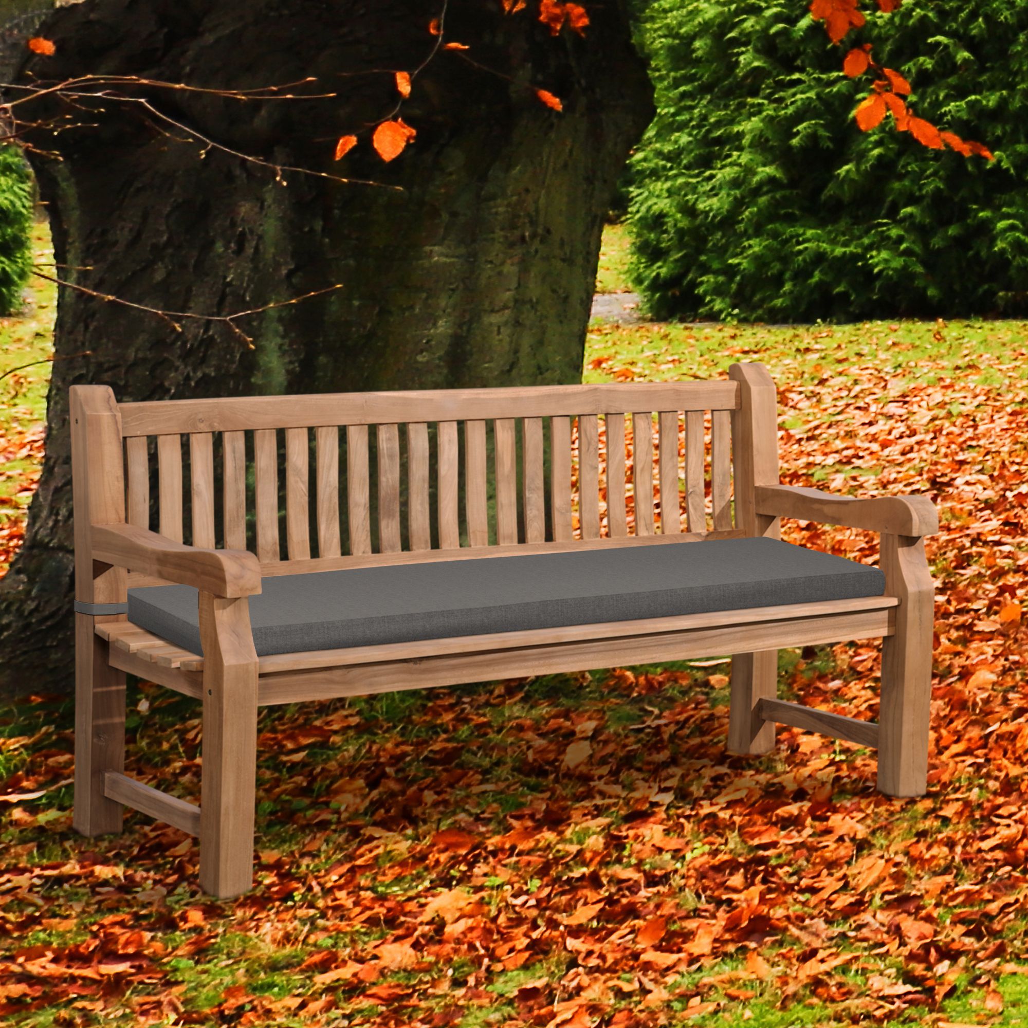 Gartenbank Teakholz Daxon mit Sitzkissen dunkelgrau 180 cm